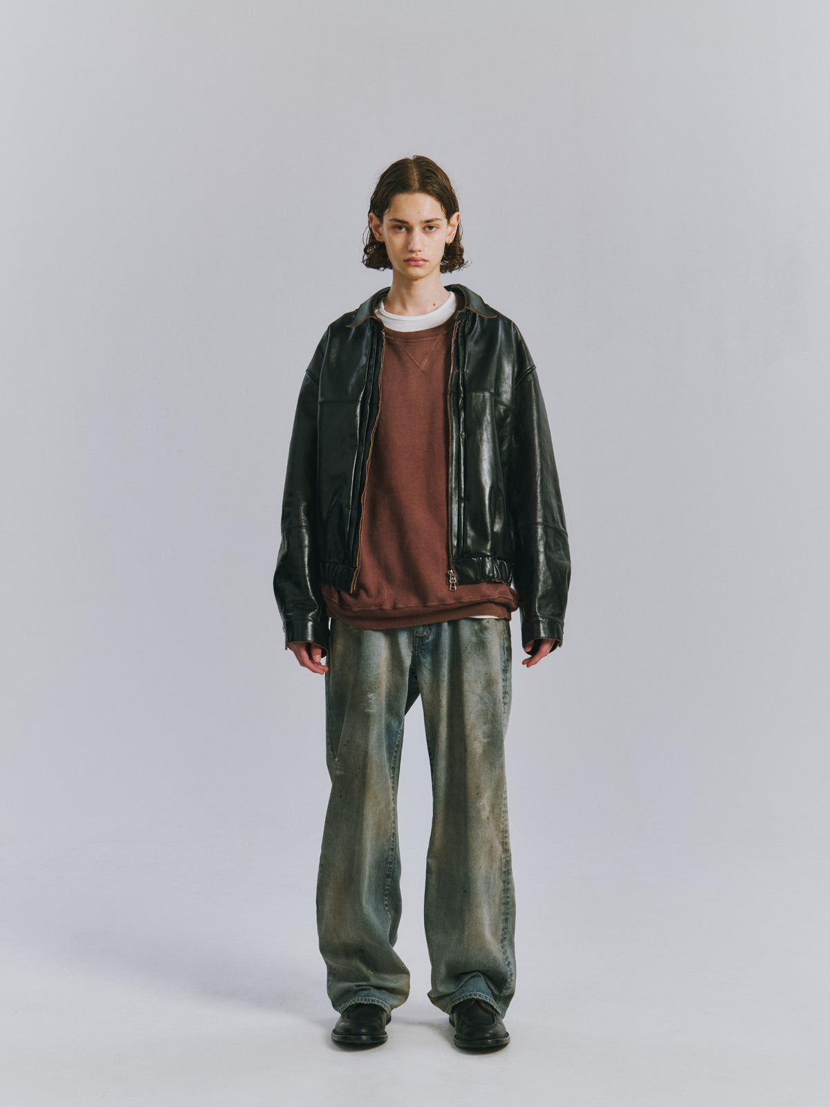FLEECE-LINED SWEAT SHIRT(MARRON)