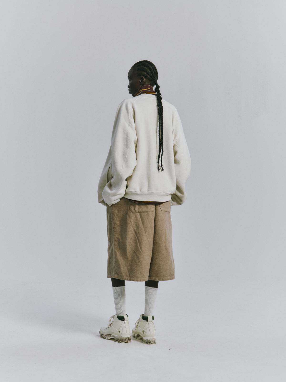 FLEECE-LINED SWEAT VARSITY SHIRT(WHITE)