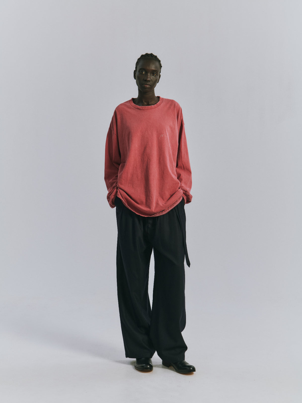 EMBROIDERY DYED LS T-SHIRT(RED)