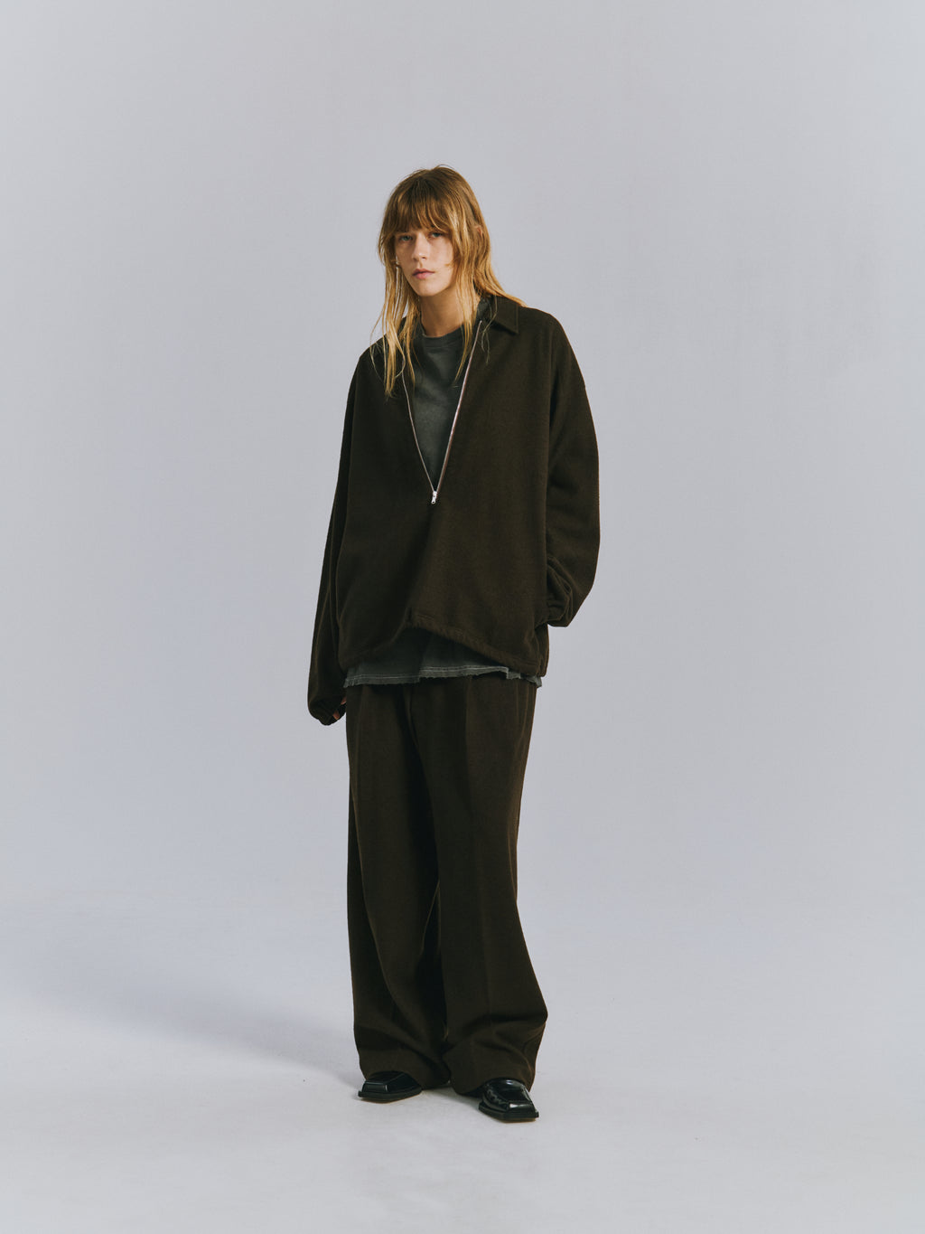 WOOL PULL OVER SHIRT(D.BROWN)