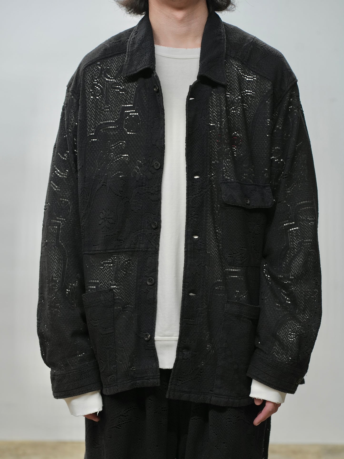 AGING LACE WORK SHIRT(BLACK)