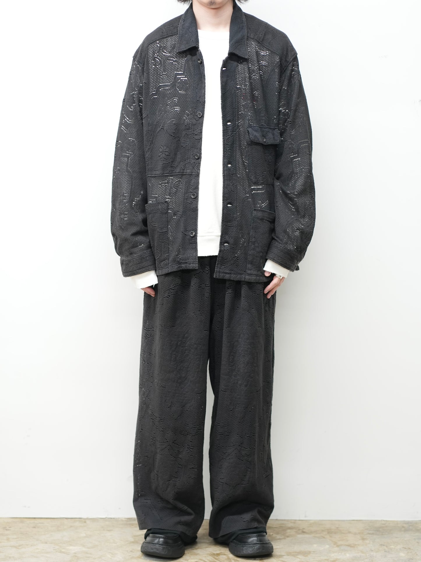 AGING LACE DOUBLE PANEL SLACKS(BLACK)