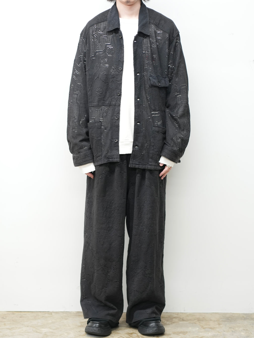 AGING LACE DOUBLE PANEL SLACKS(BLACK)