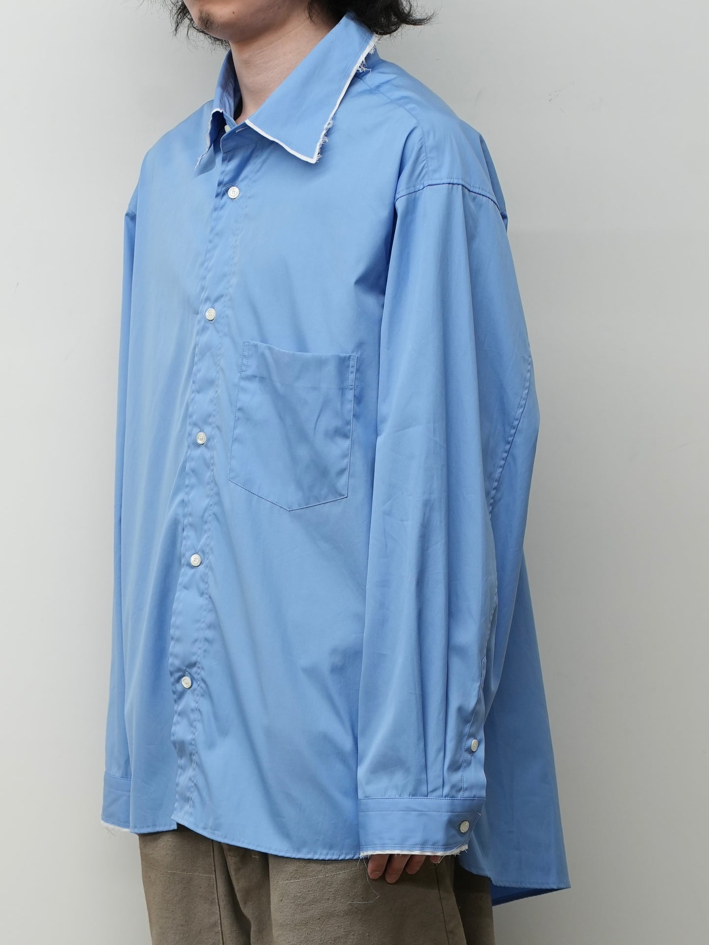 HIGH-COUNT FRAYED OVER SHIRT(BLUE)