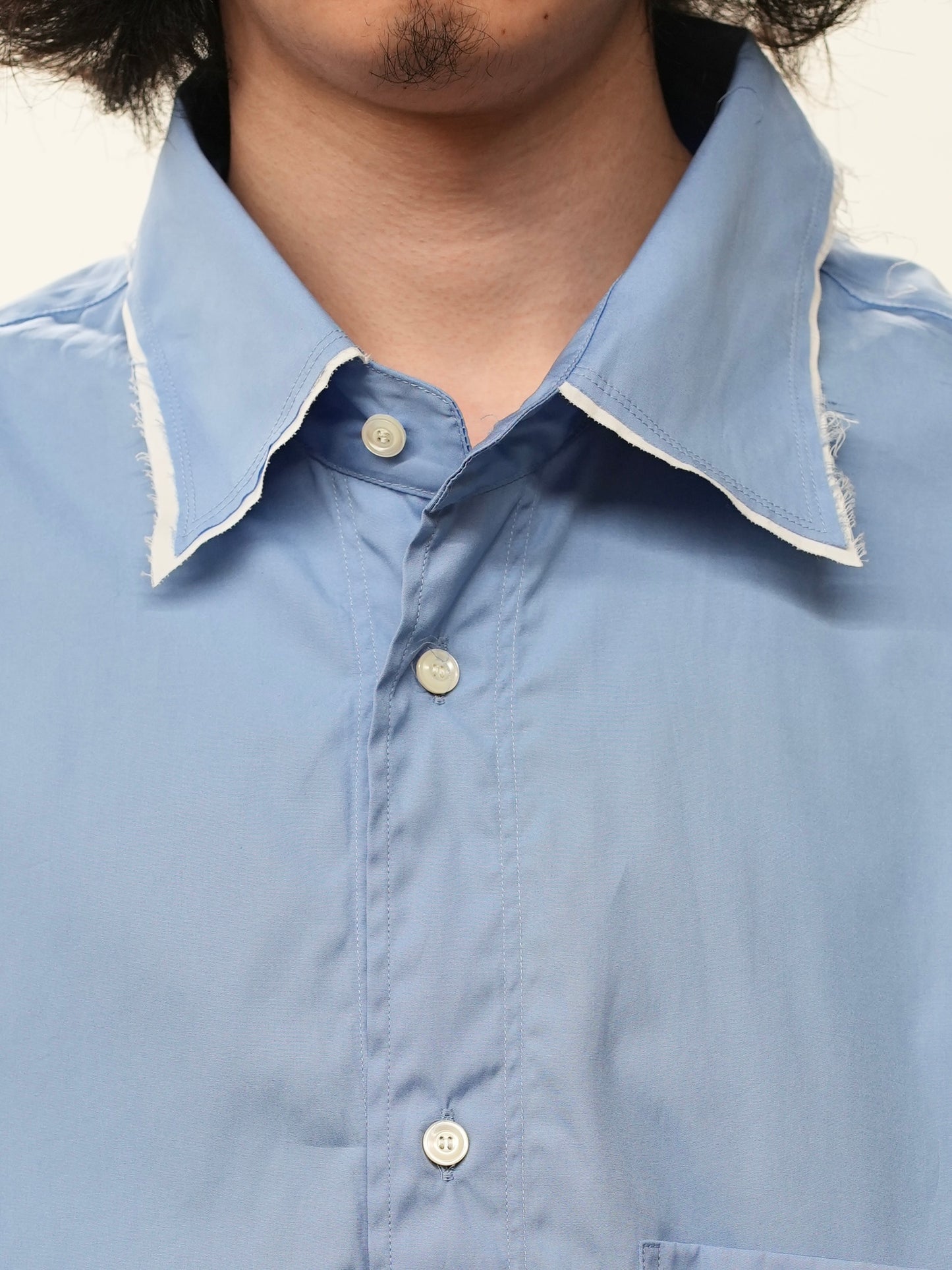 HIGH-COUNT FRAYED OVER SHIRT(BLUE)