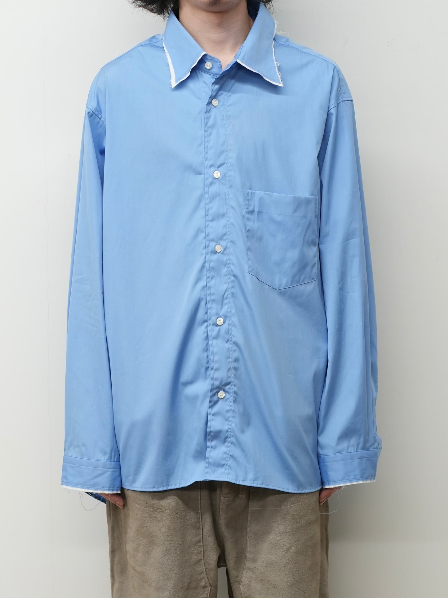 HIGH-COUNT FRAYED OVER SHIRT(BLUE)