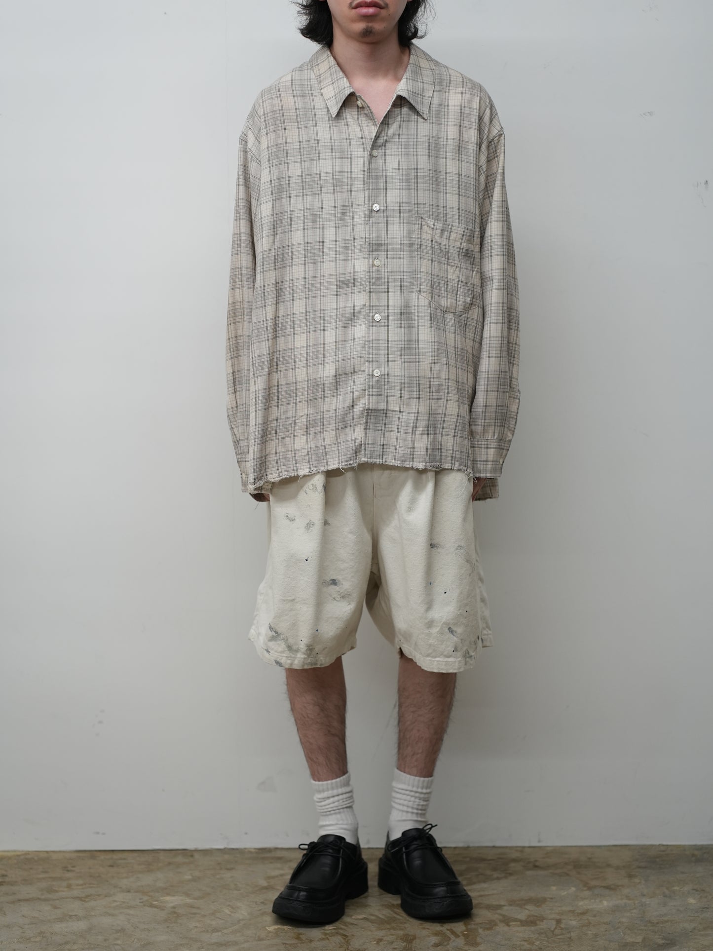 AGING RAYON CHECK SHIRT(BEIGE)