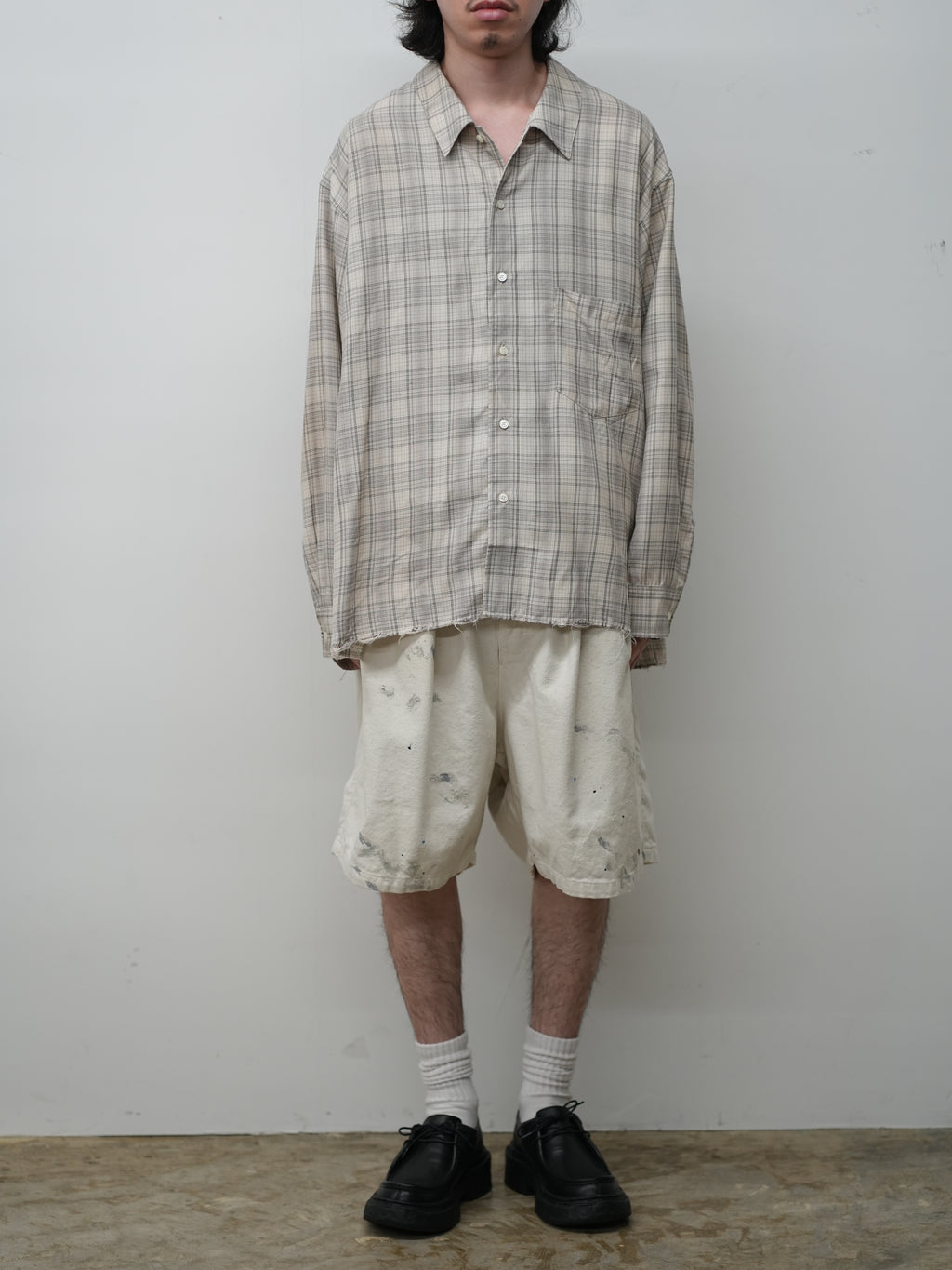 AGING RAYON CHECK SHIRT(BEIGE)