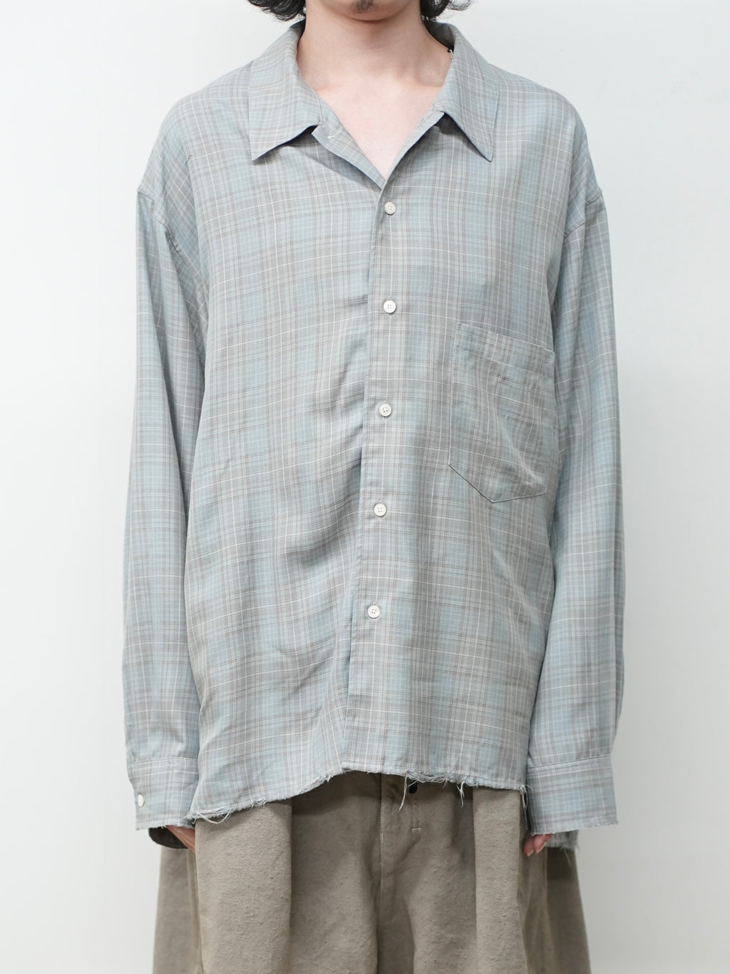 AGING RAYON CHECK SHIRT(BLUE)