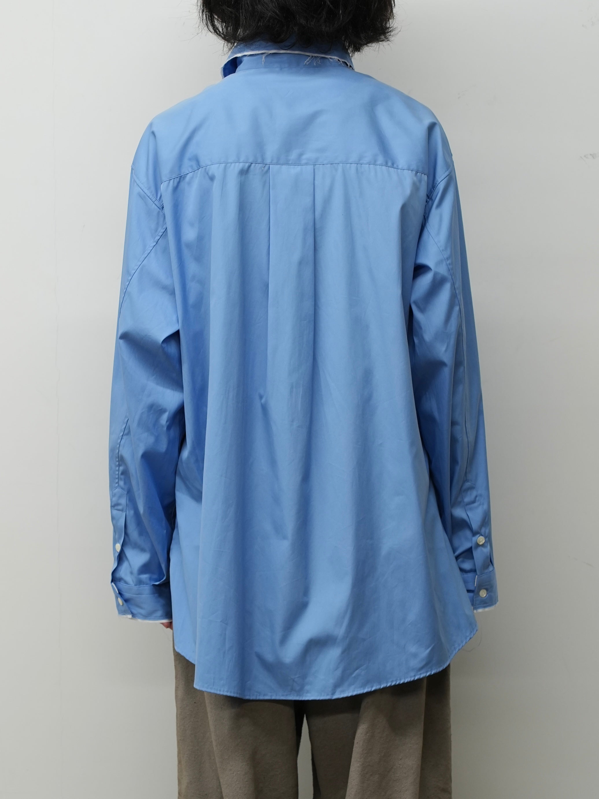 HIGH-COUNT FRAYED OVER SHIRT(BLUE) – ANCELLM