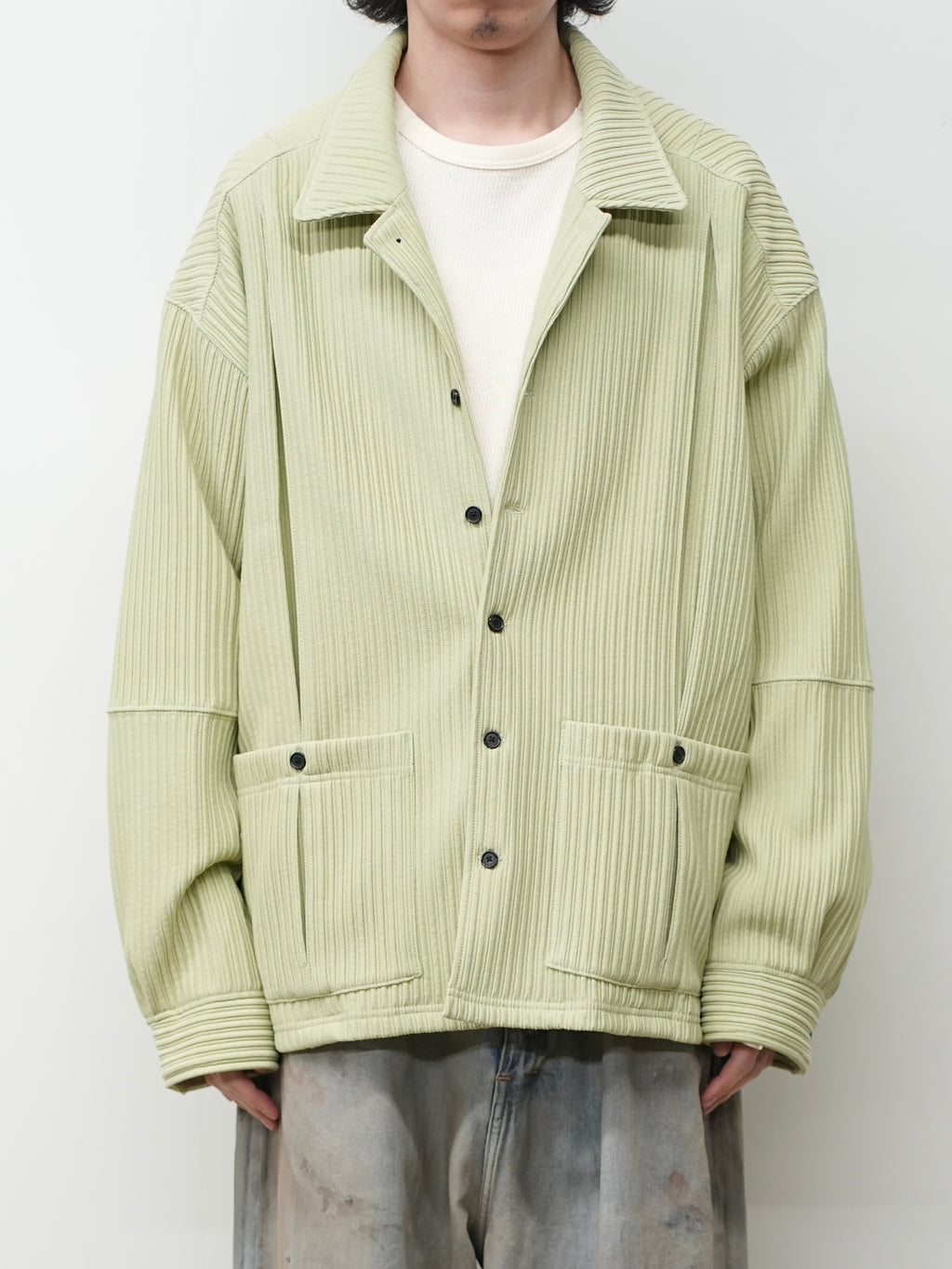 WRINKLED STRIPE SHIRT(WASABI)