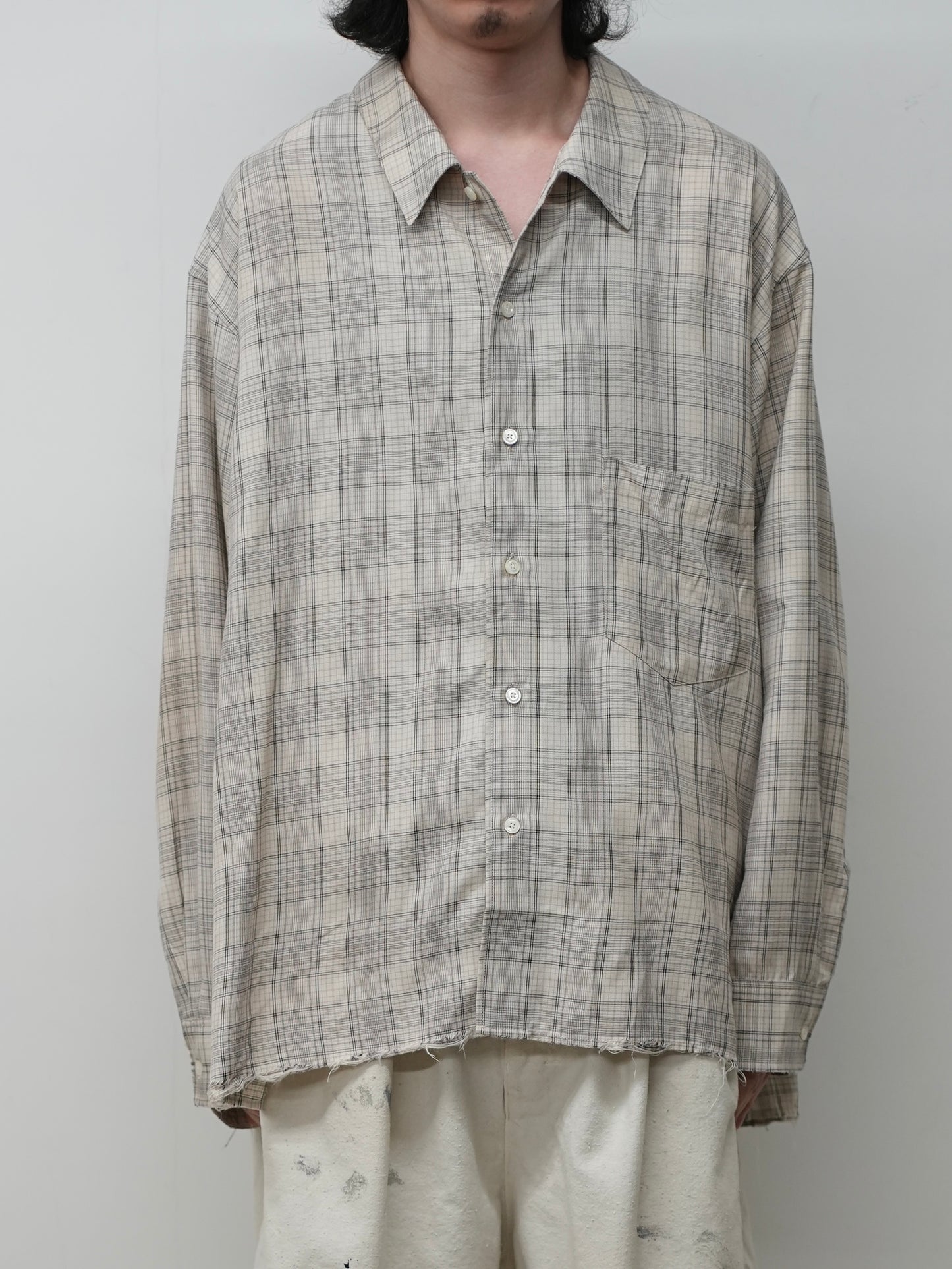 AGING RAYON CHECK SHIRT(BEIGE)