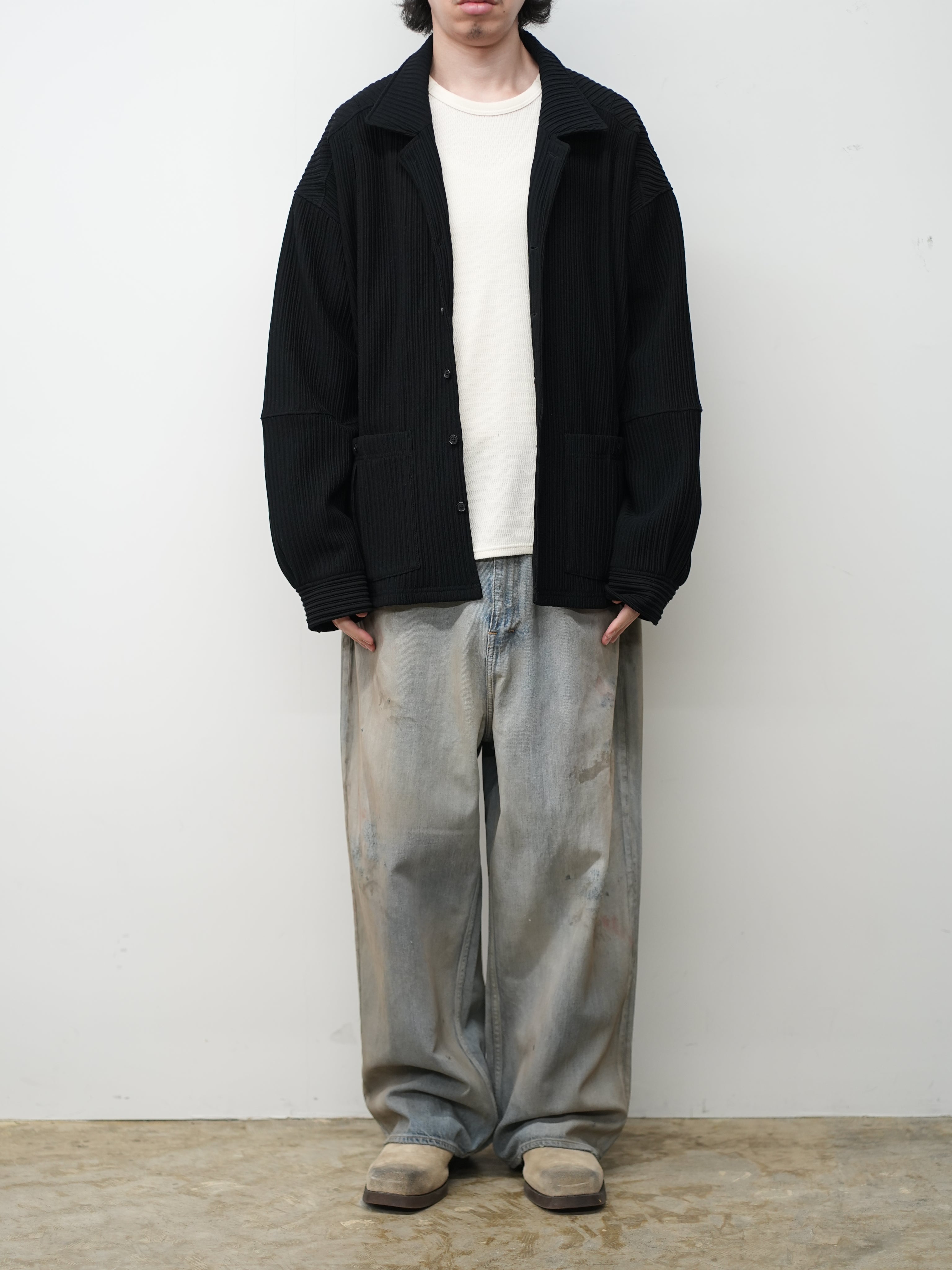 WRINKLED STRIPE SHIRT(BLACK) – ANCELLM