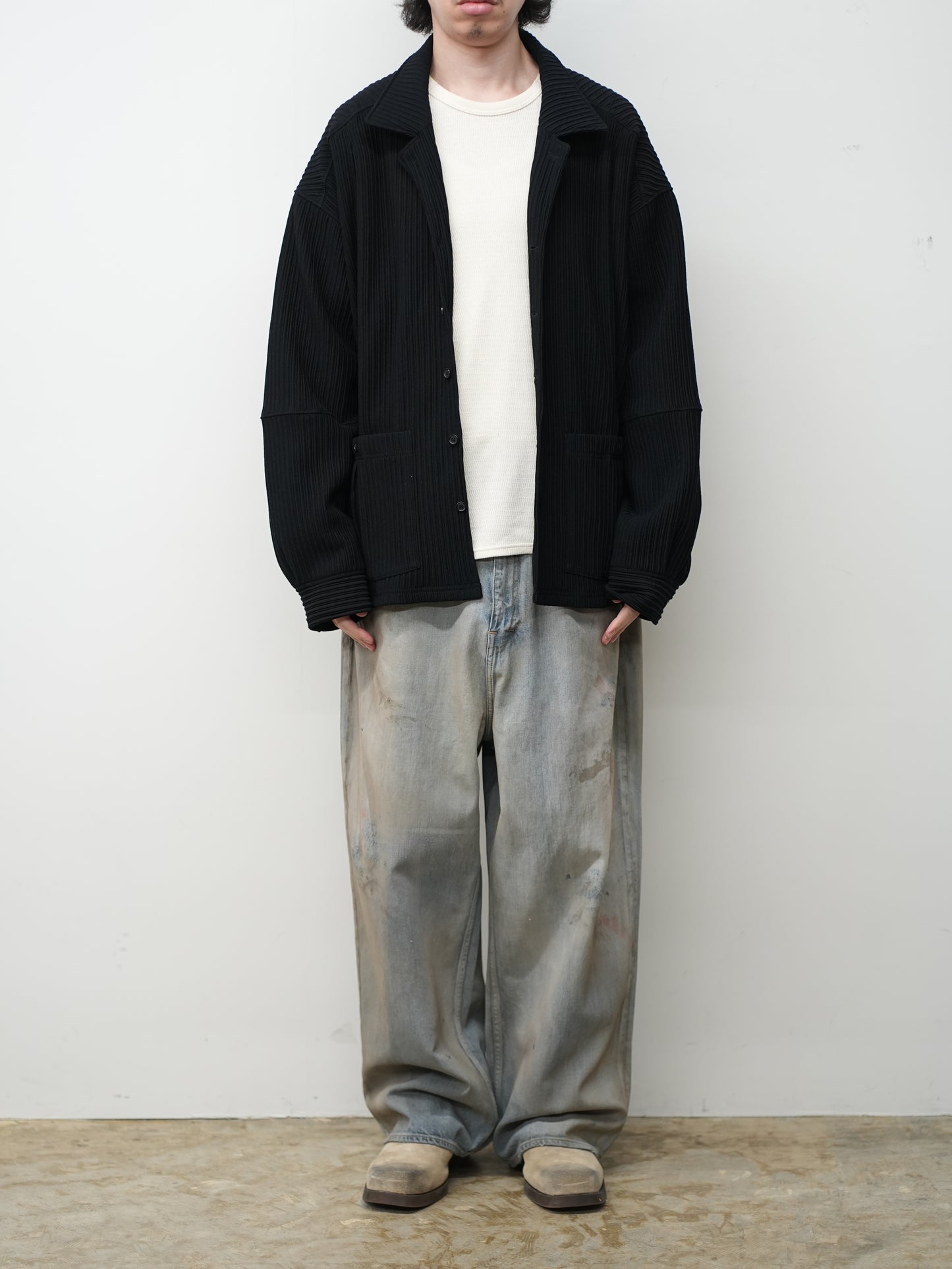 WRINKLED STRIPE SHIRT(BLACK)