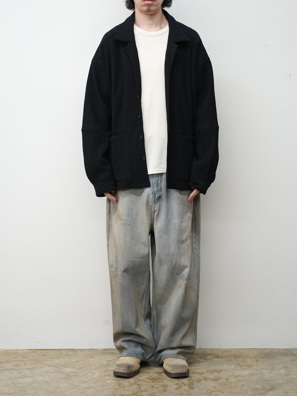 WRINKLED STRIPE SHIRT(BLACK)