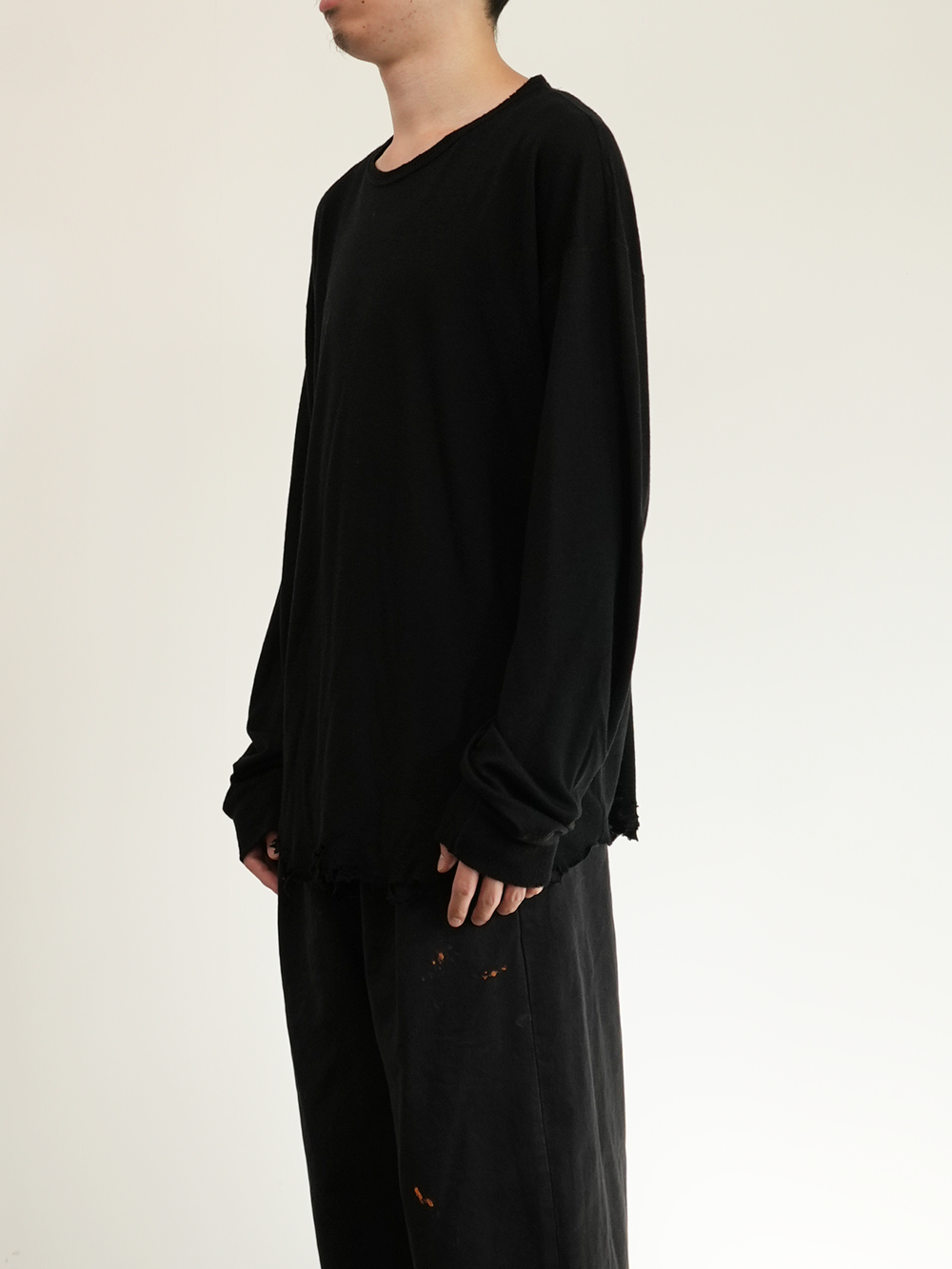 DAMAGE WOOL CREW LS T-SHIRT(BLACK)