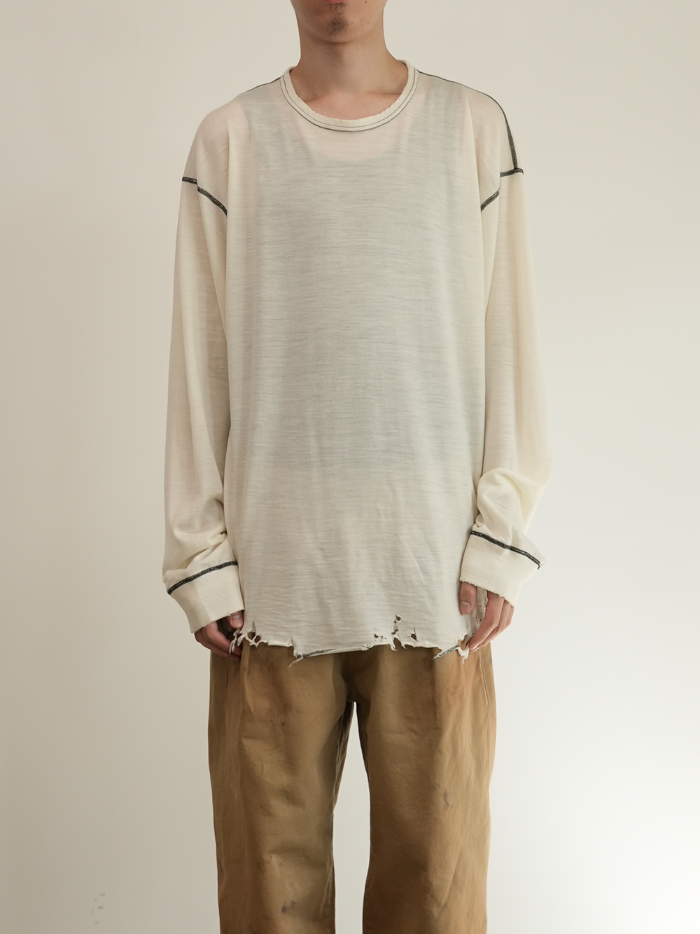 DAMAGE WOOL CREW LS T-SHIRT(IVORY)