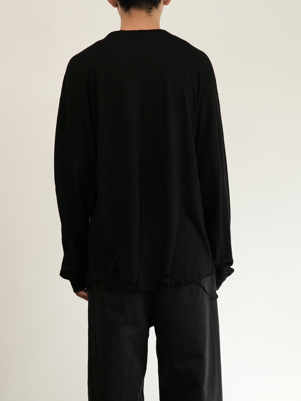 DAMAGE WOOL CREW LS T-SHIRT(BLACK)