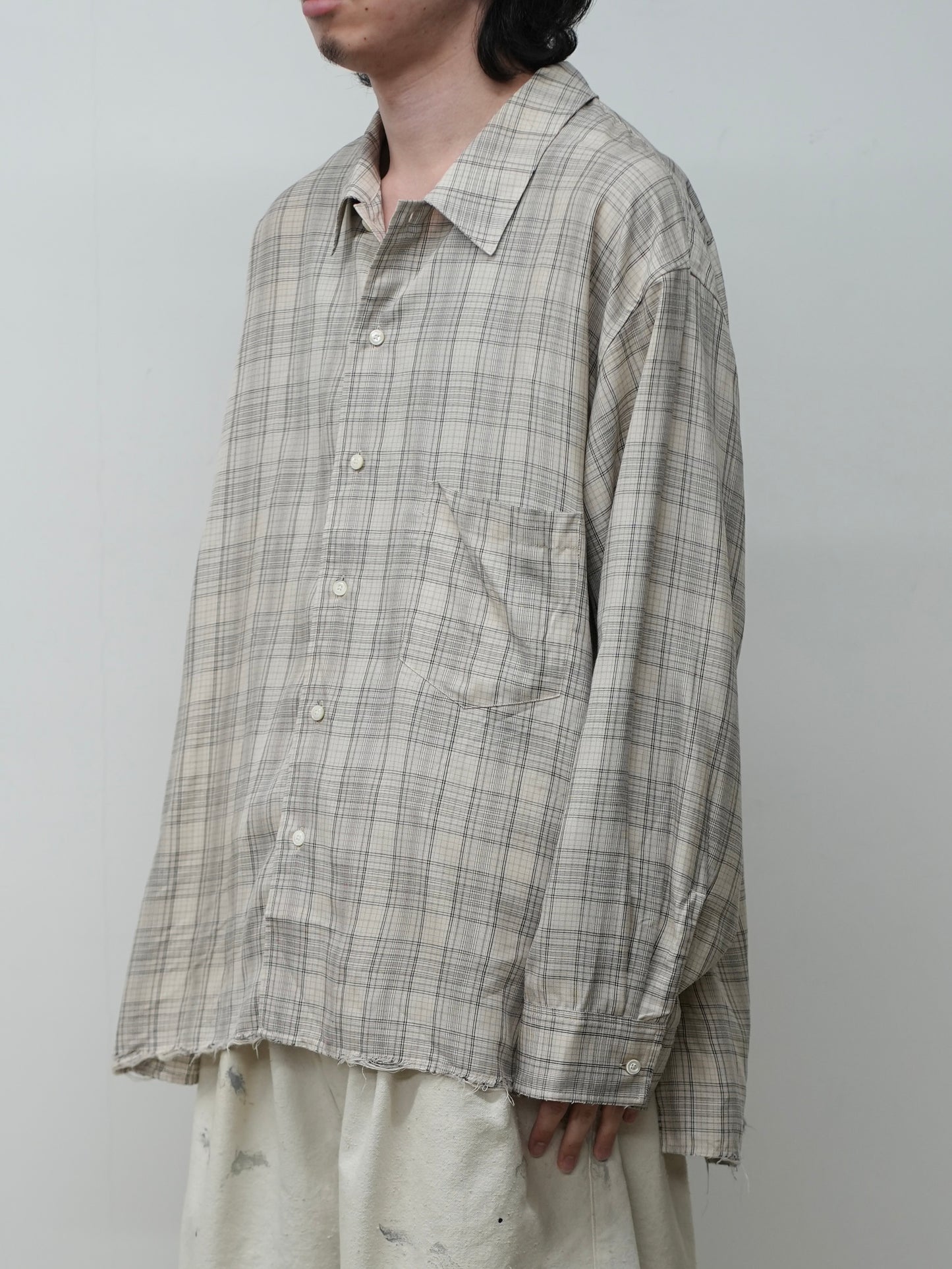 AGING RAYON CHECK SHIRT(BEIGE)