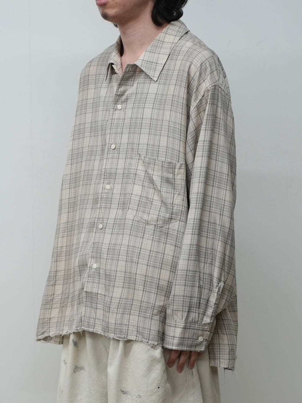 AGING RAYON CHECK SHIRT(BEIGE)