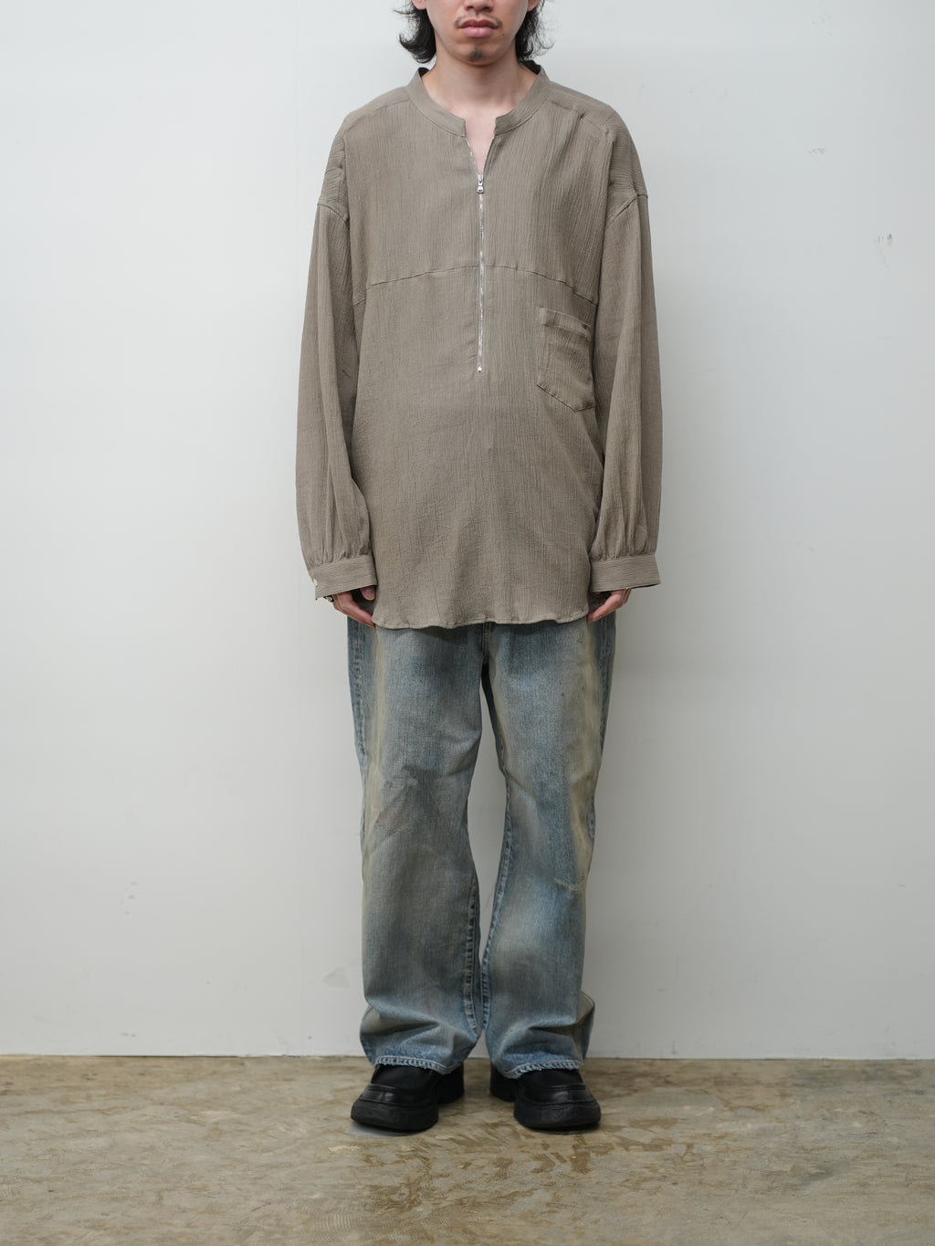 CREPE HALF ZIP SHIRT(GREIGE)