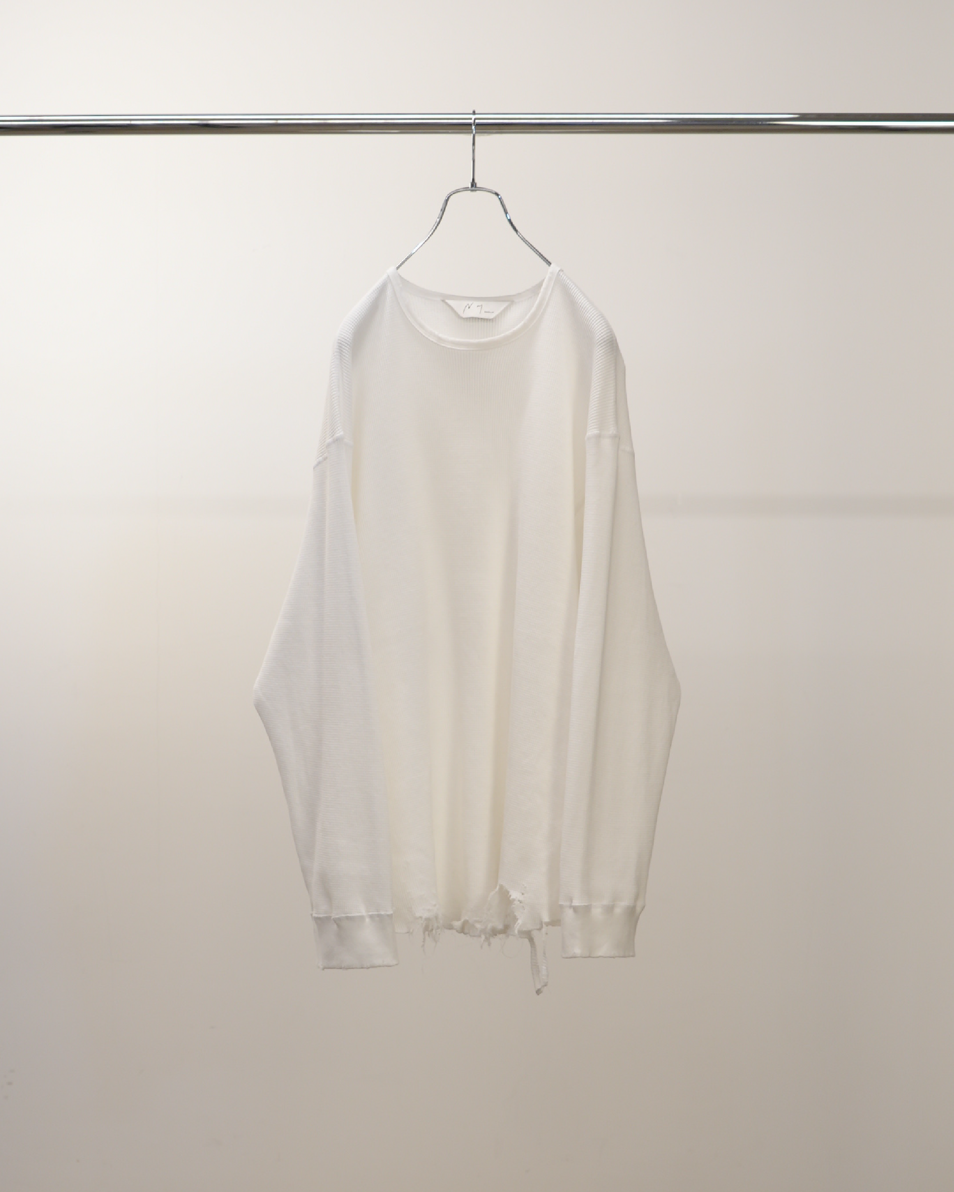 DAMAGE WAFFLE CREW LS T-SHIRT(WHITE) – ANCELLM