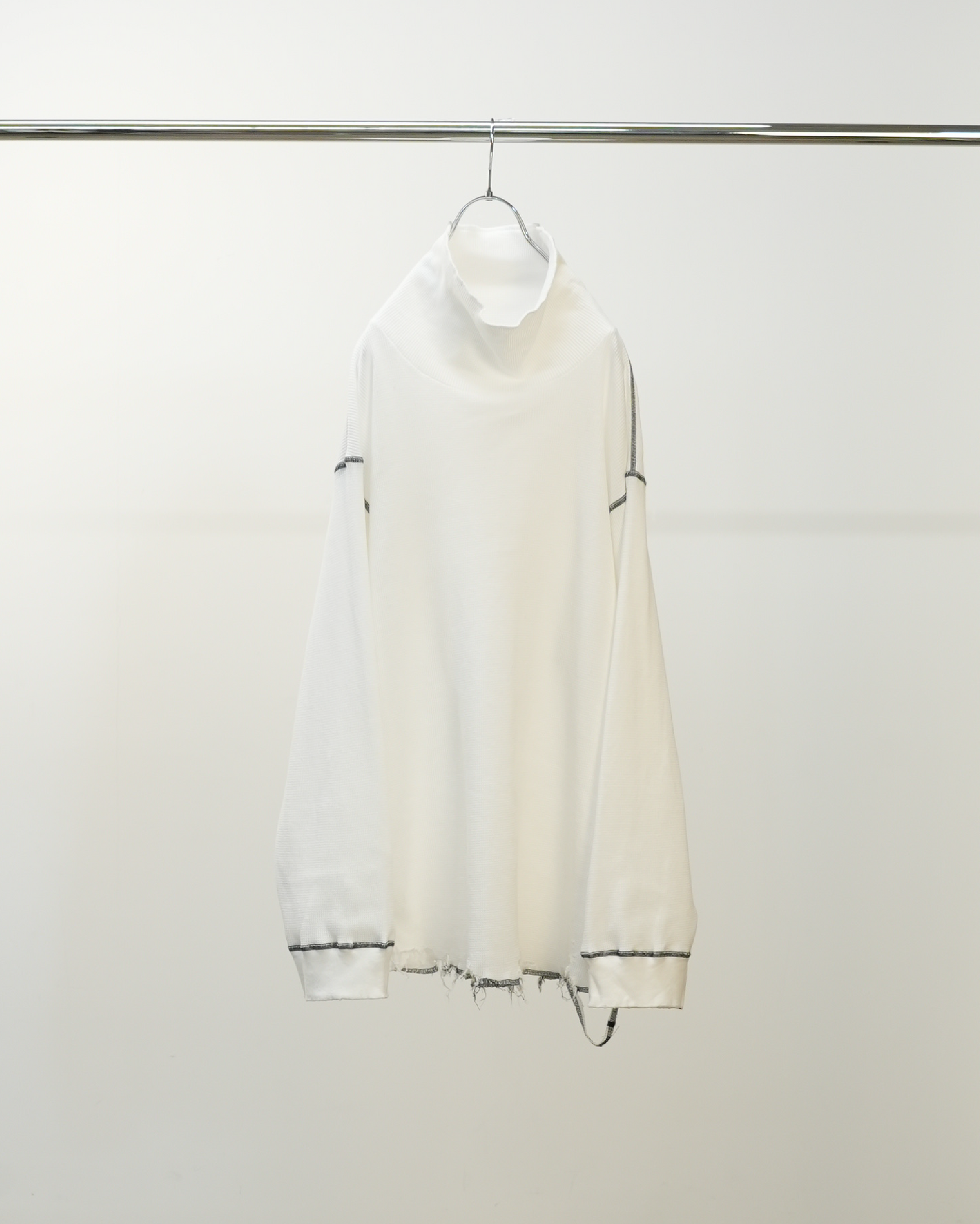 DAMAGE WAFFLE HI-NECK LS T-SHIRT(WHITE) – ANCELLM
