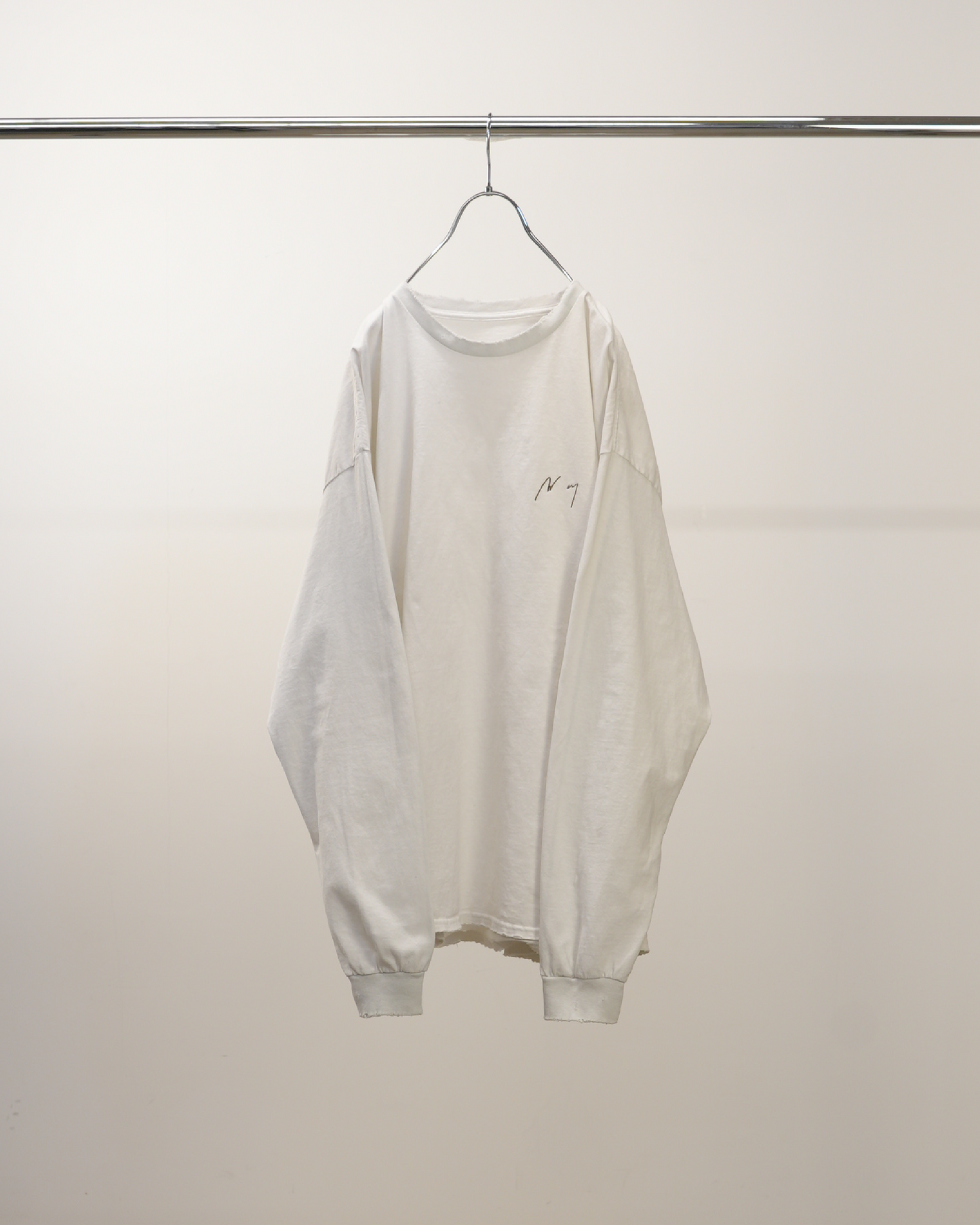 EMBROIDERY DYED LS T-SHIRT(WHITE) – ANCELLM EMBROIDERY DYED LS T-SHIRT(WHITE) – ANCELLM
