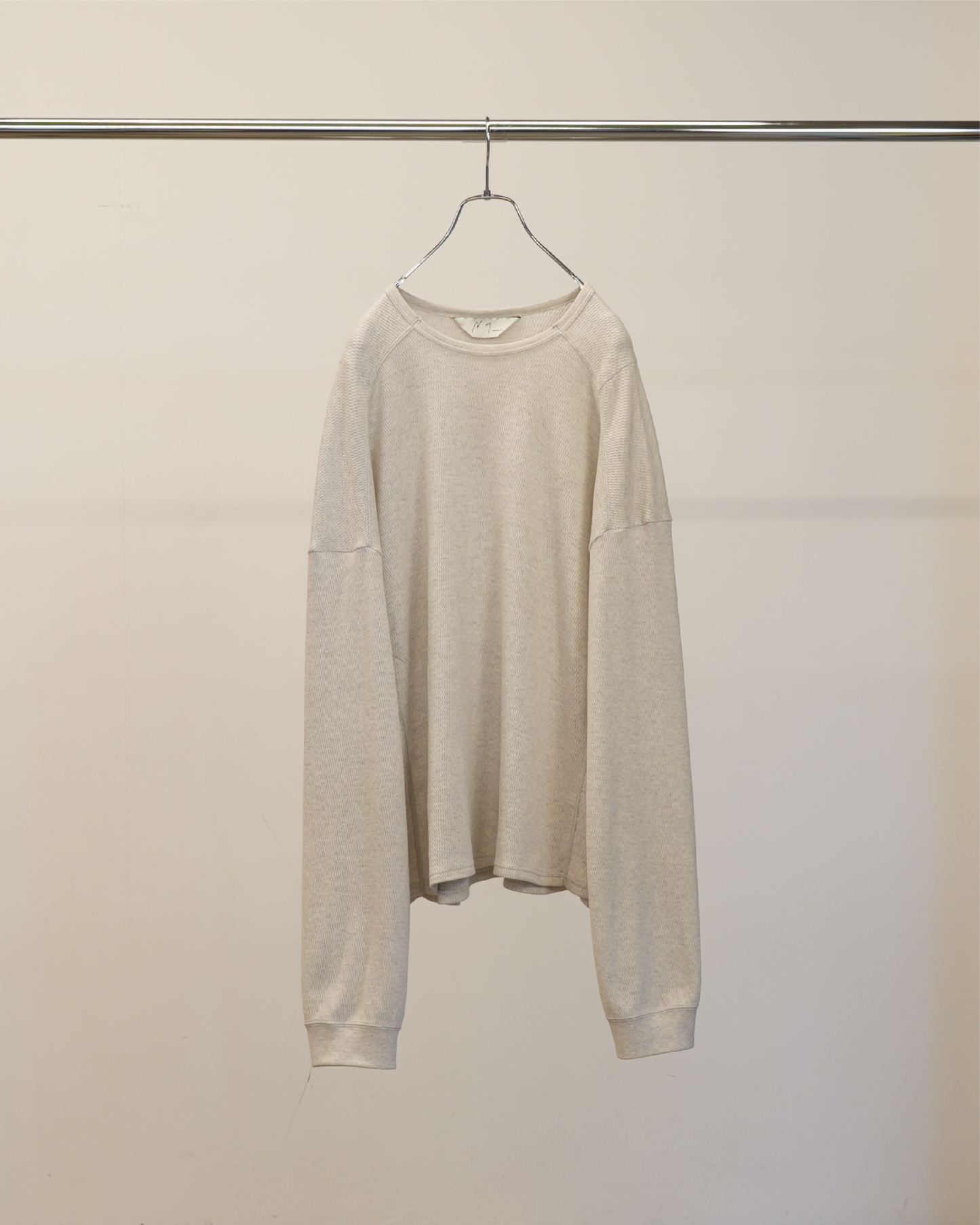 WAFFLE CREW NECK LS(HEATHER WHITE)