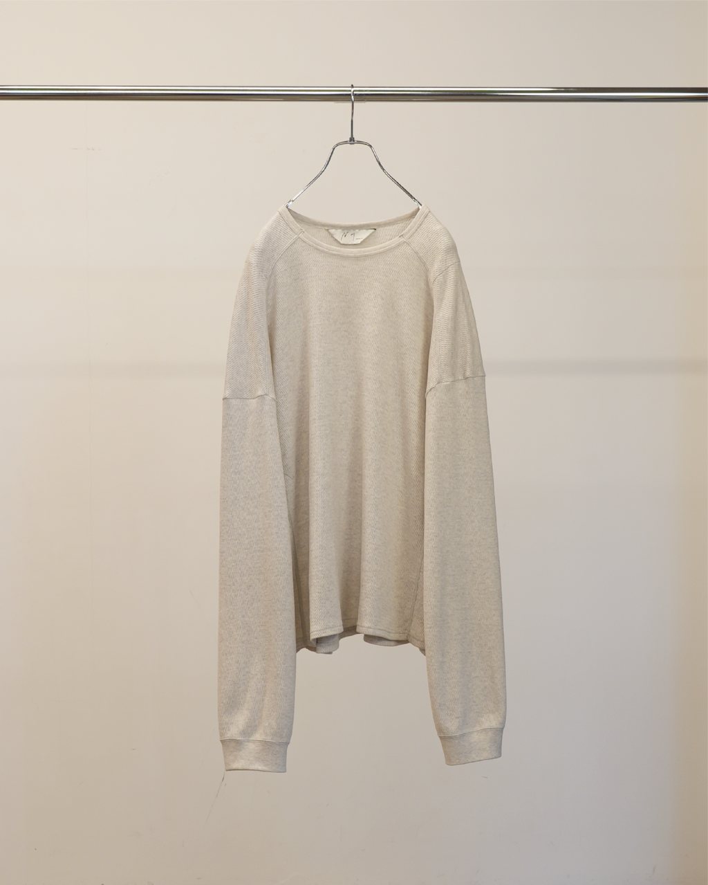 WAFFLE CREW NECK LS(HEATHER WHITE)