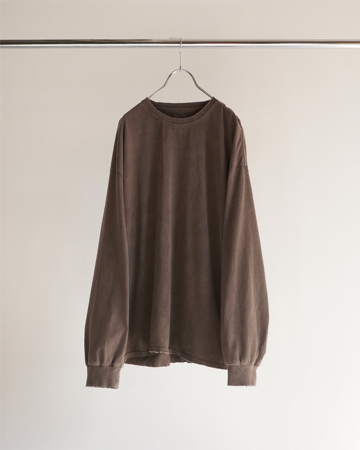 EMBROIDERY DYED LS T-SHIRT(BROWN)