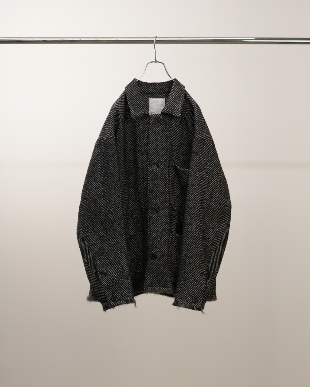 DAMAGE WOOL HERRINGBONE COVER ALL(WHITE×BLACK) – ANCELLM DAMAGE WOOL HERRINGBONE COVER ALL(WHITE×BLACK) – ANCELLM