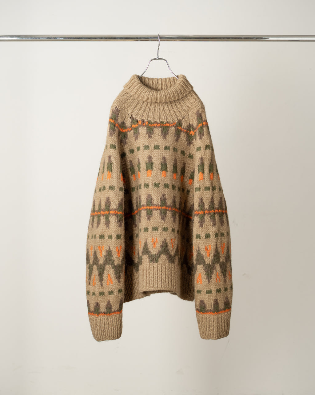 HANDCRAFTED FAIRISLE TURTLENECK KNIT SWEATER(BEIGE)