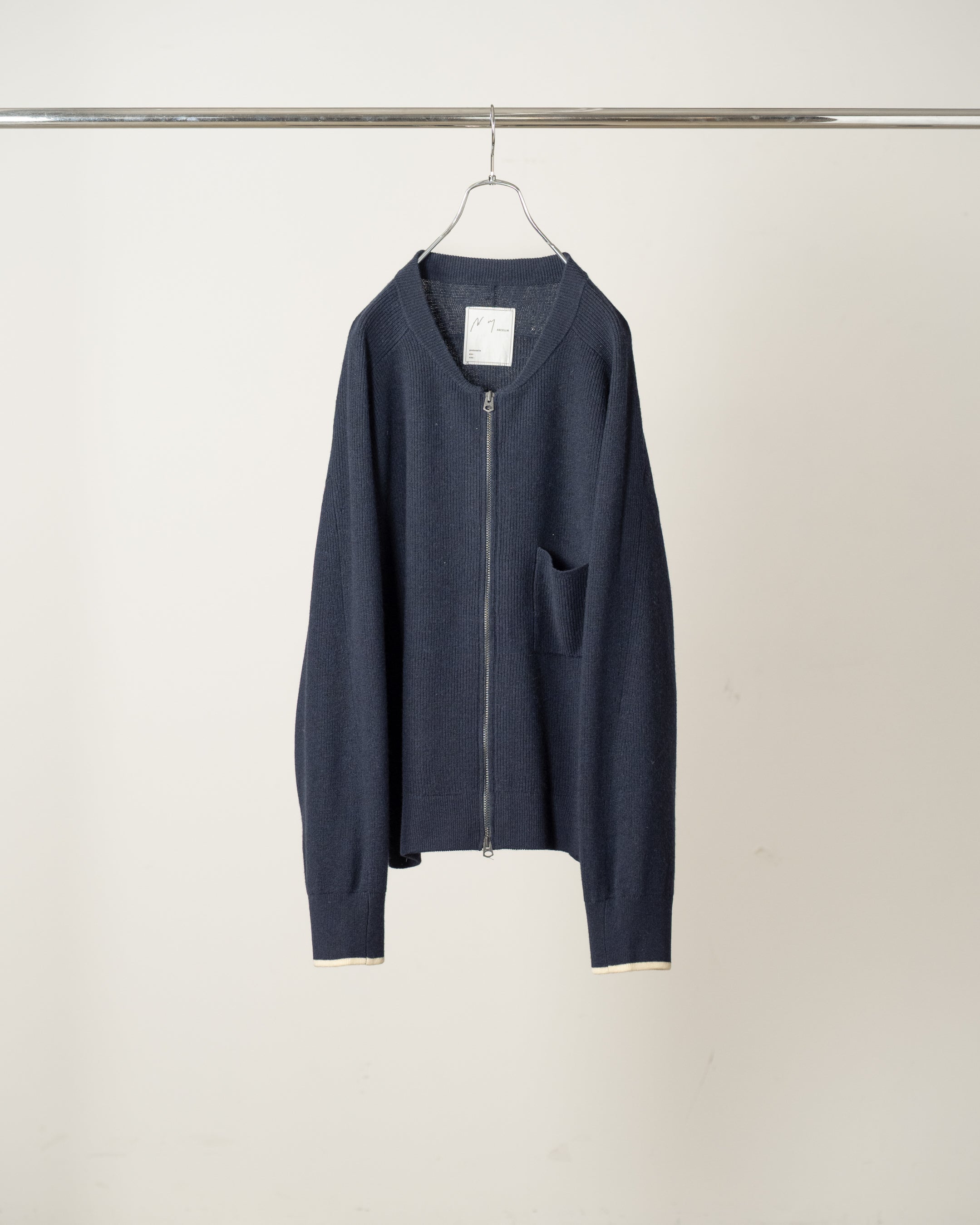 FULL ZIPPED KNIT CARDIGAN(NAVY) – ANCELLM