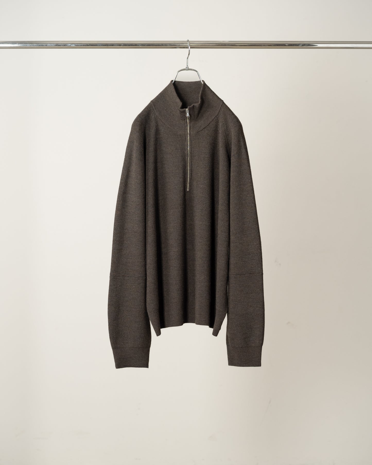 120'S WOOL HALF ZIP KNIT(MARRON)