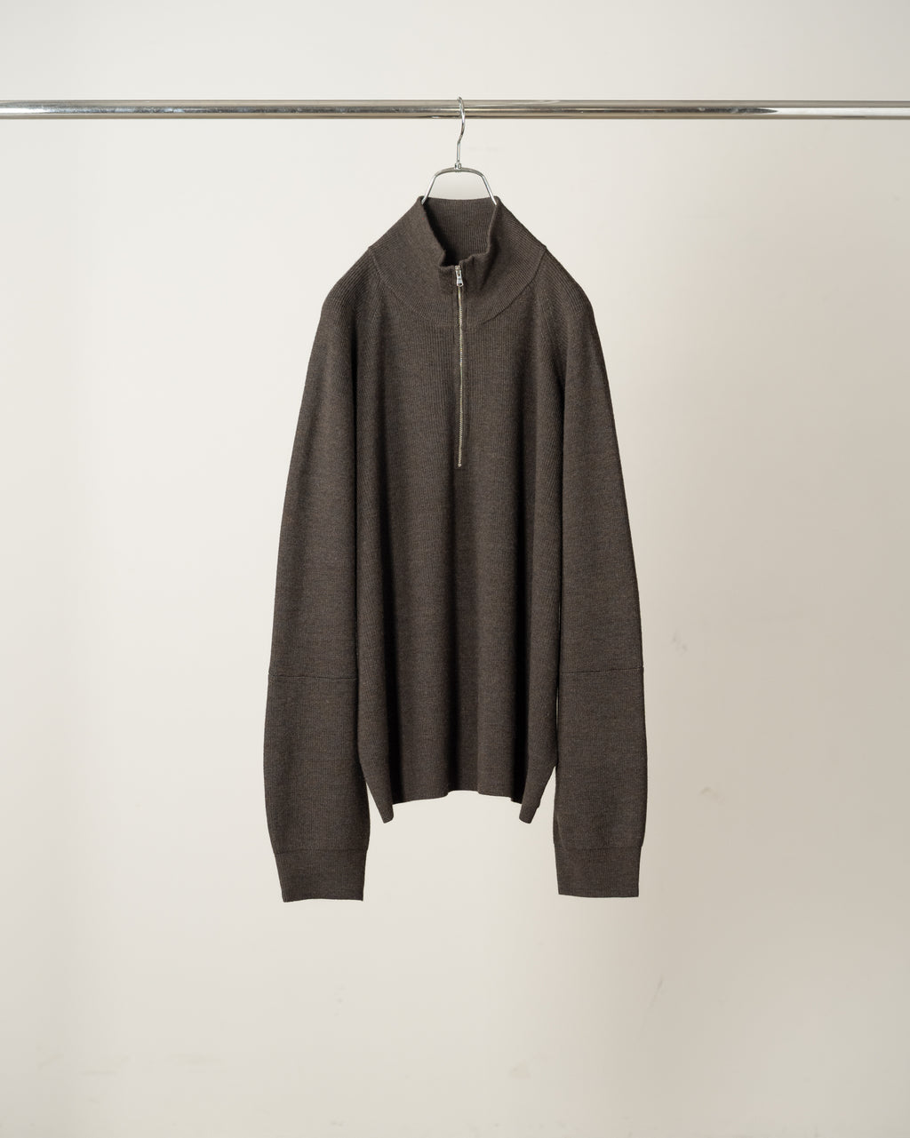120'S WOOL HALF ZIP KNIT(MARRON)