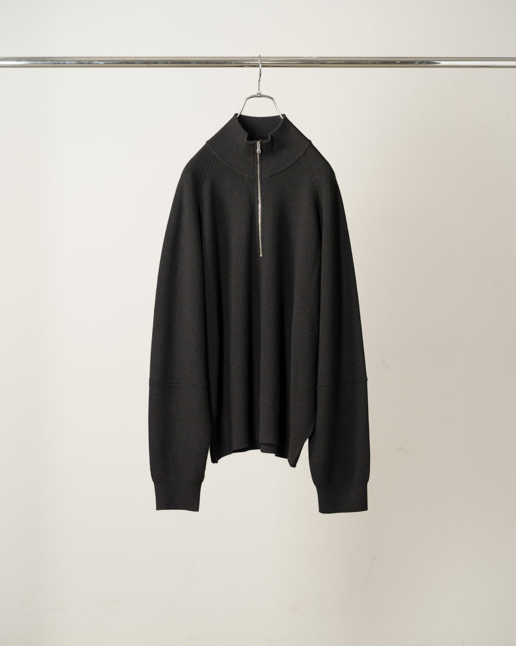 120'S WOOL HALF ZIP KNIT(BLACK) – ANCELLM