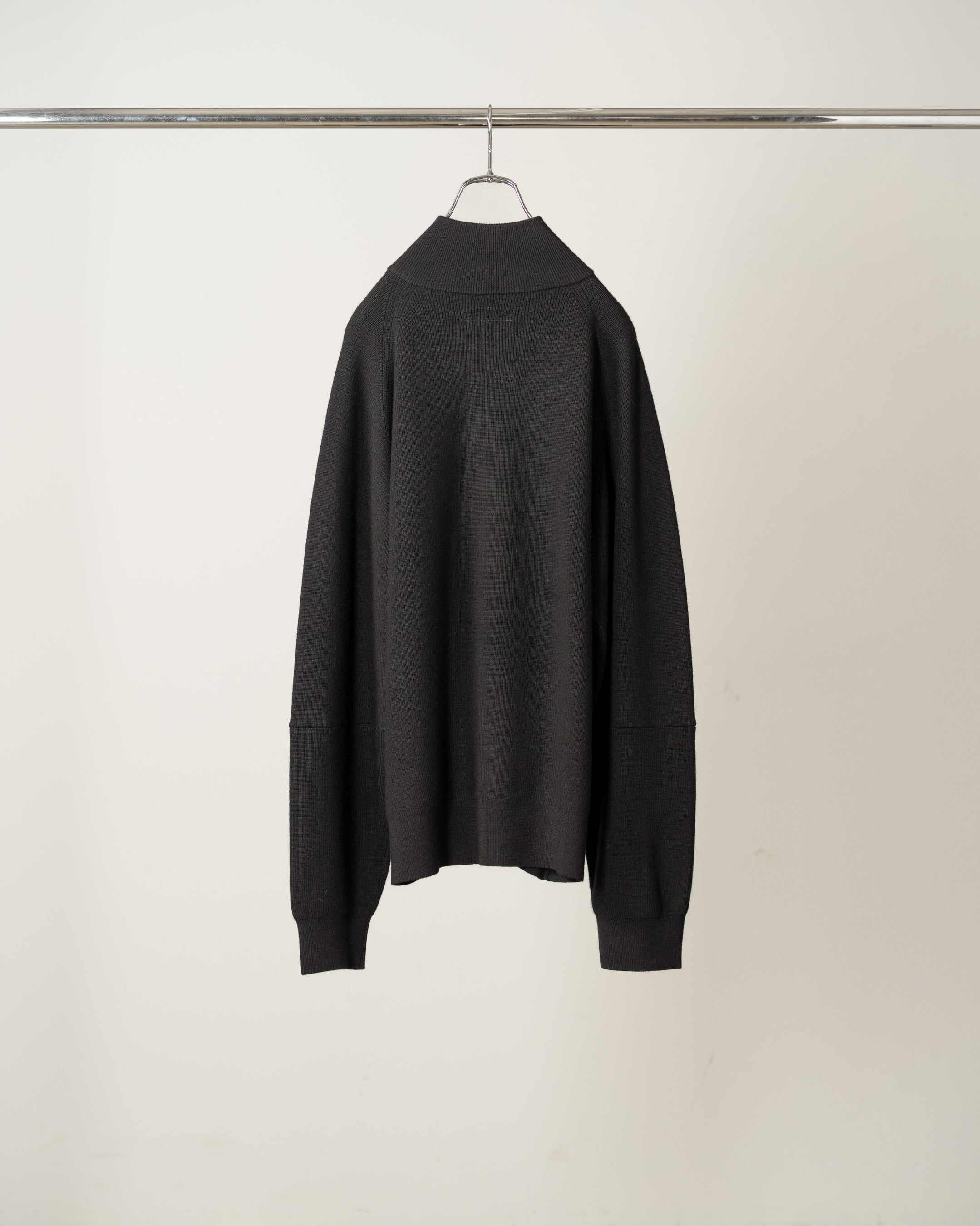 120'S WOOL HALF ZIP KNIT(BLACK) – ANCELLM
