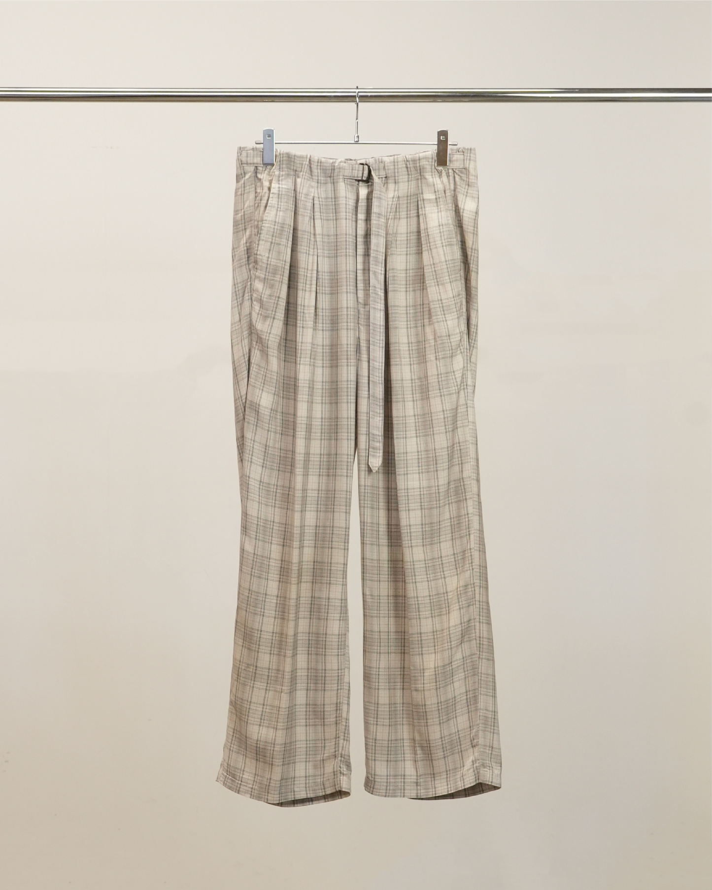 AGING CHECK BELT-LESS SLACKS(BEIGE)