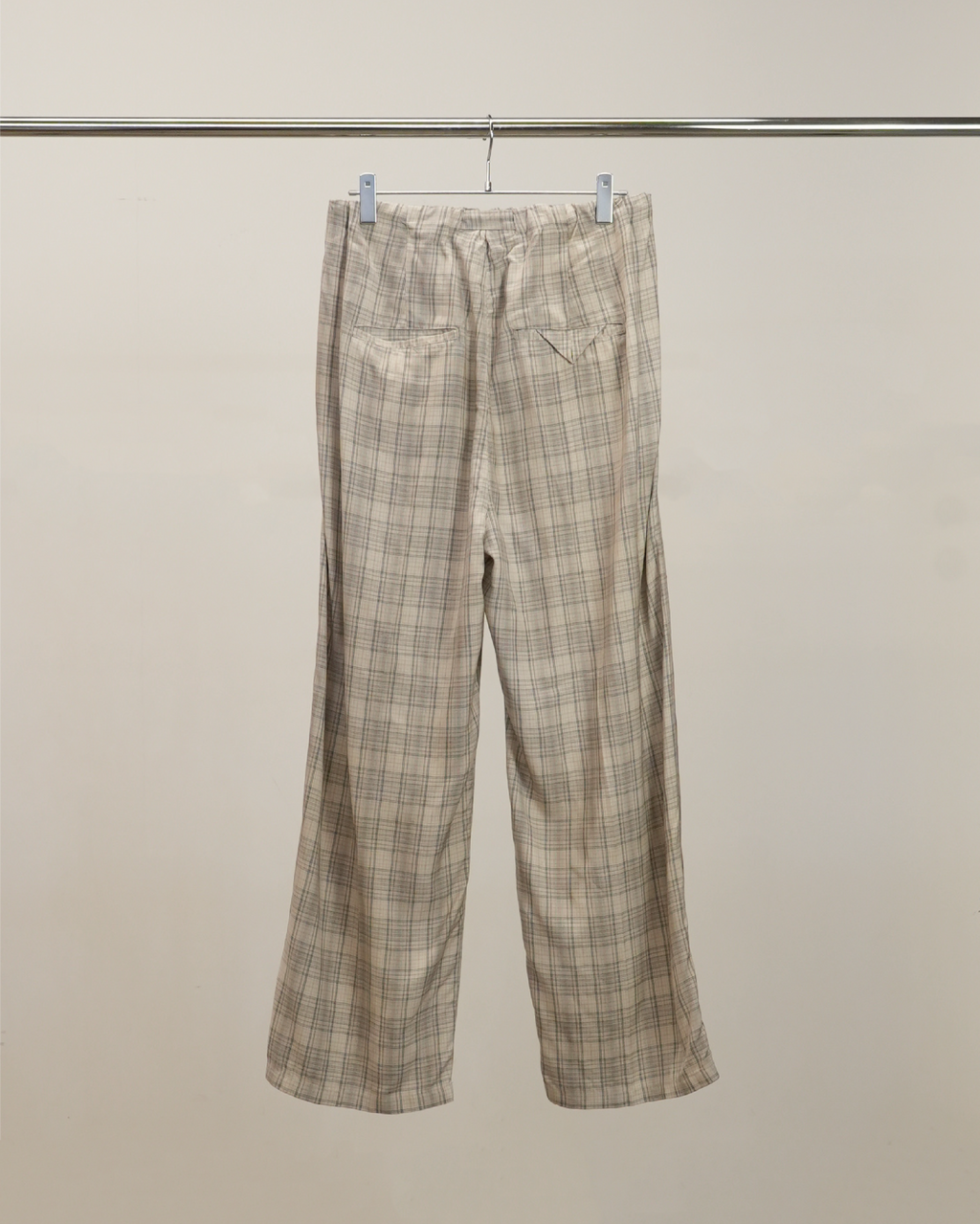 AGING CHECK BELT-LESS SLACKS(BEIGE)