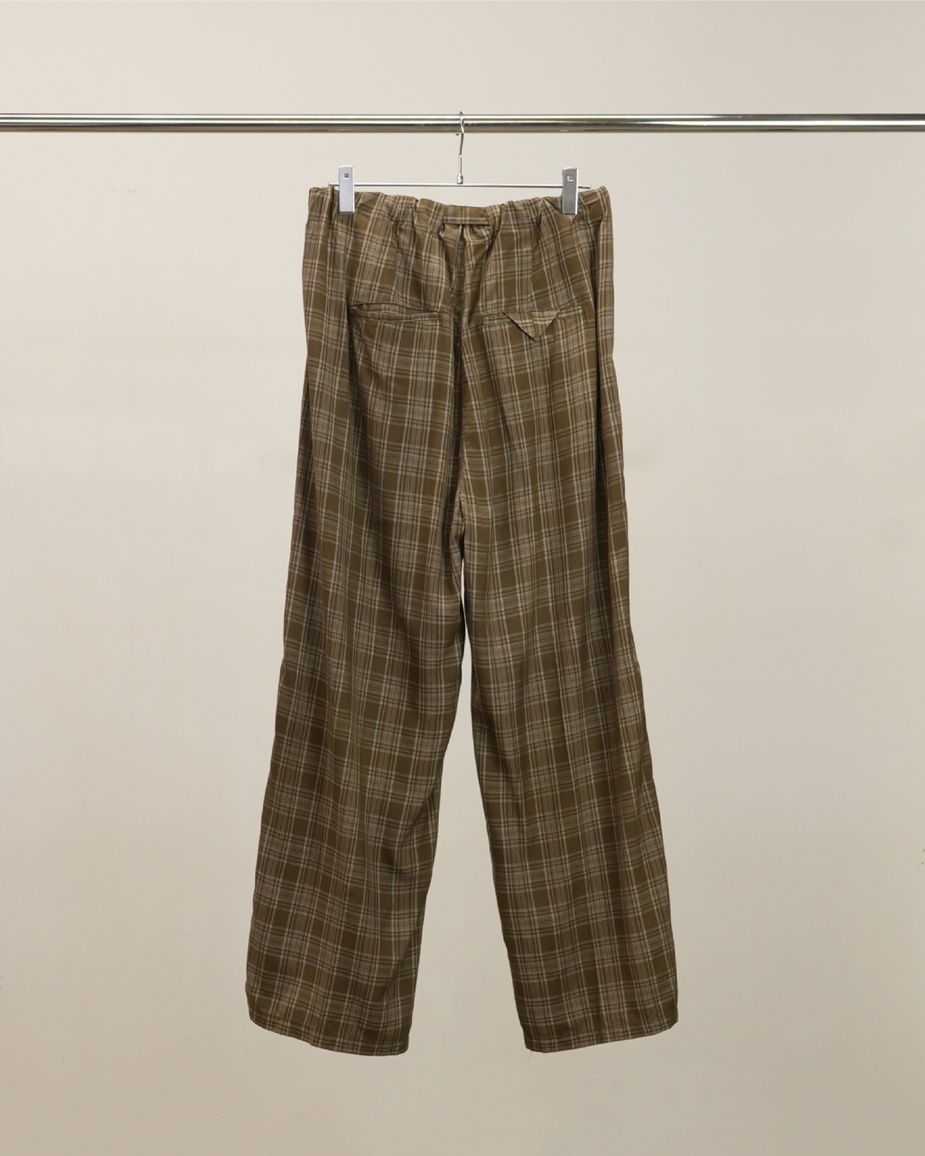 AGING CHECK BELT-LESS SLACKS(GREEN)