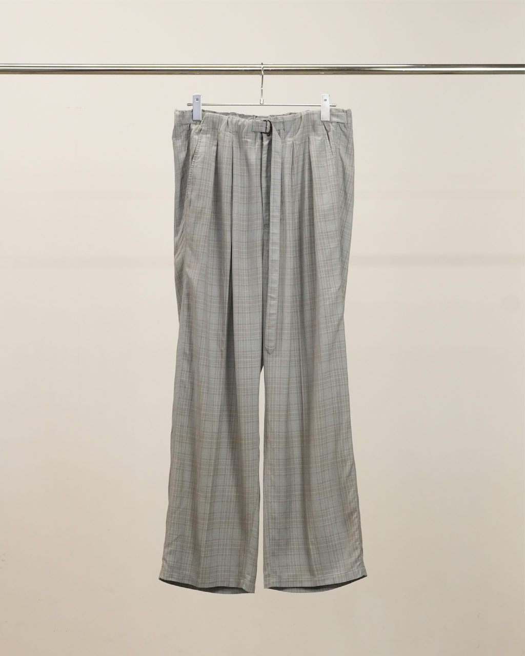 AGING CHECK BELT-LESS SLACKS(BLUE)