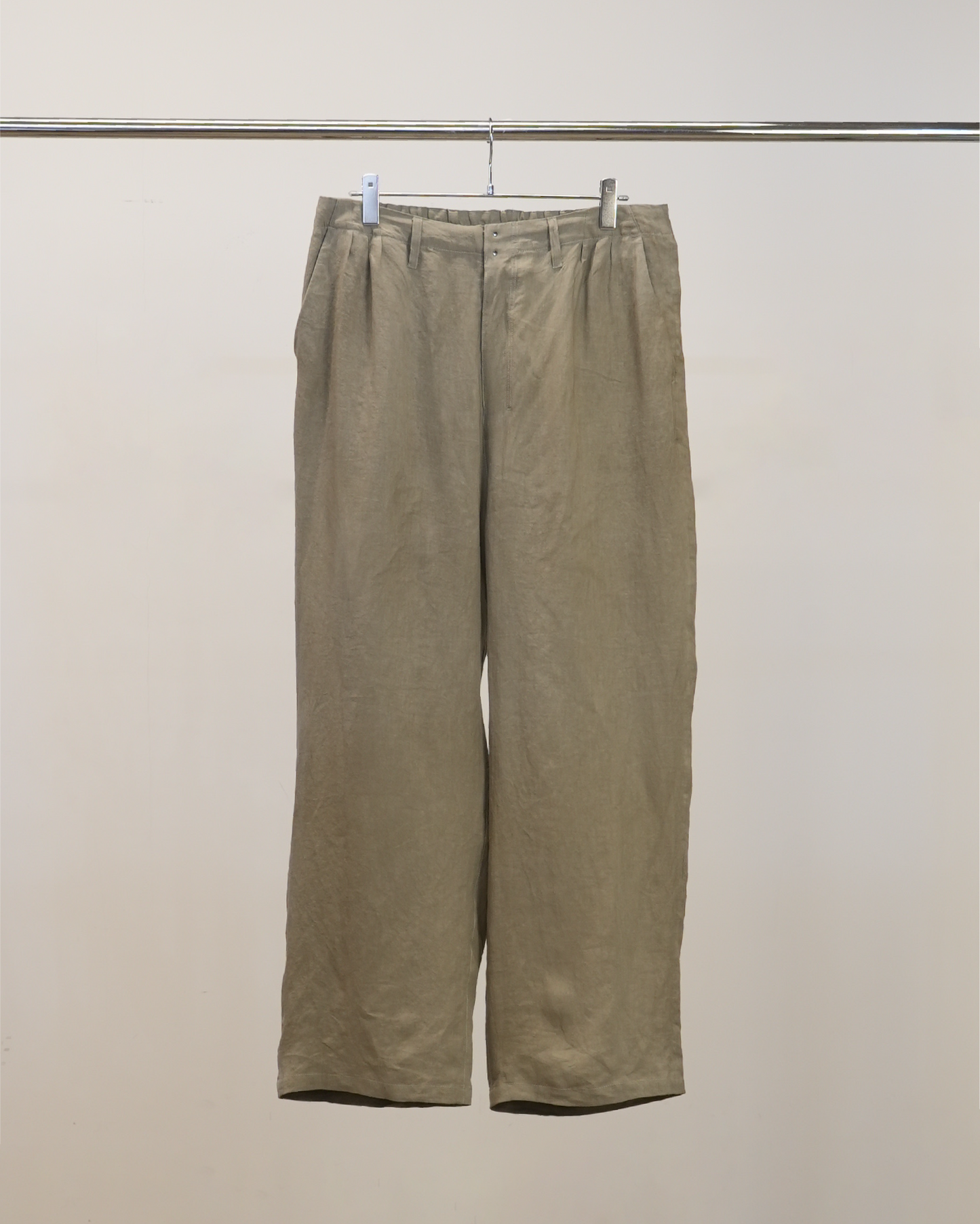 100/S LINEN TUCK SLACKS(KHAKIBEIGE)