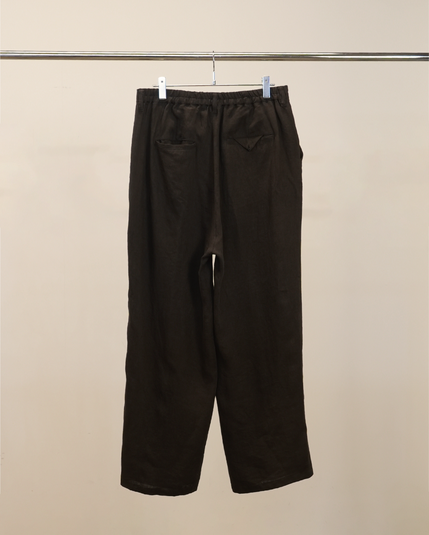 100/S LINEN TUCK SLACKS(BROWN)