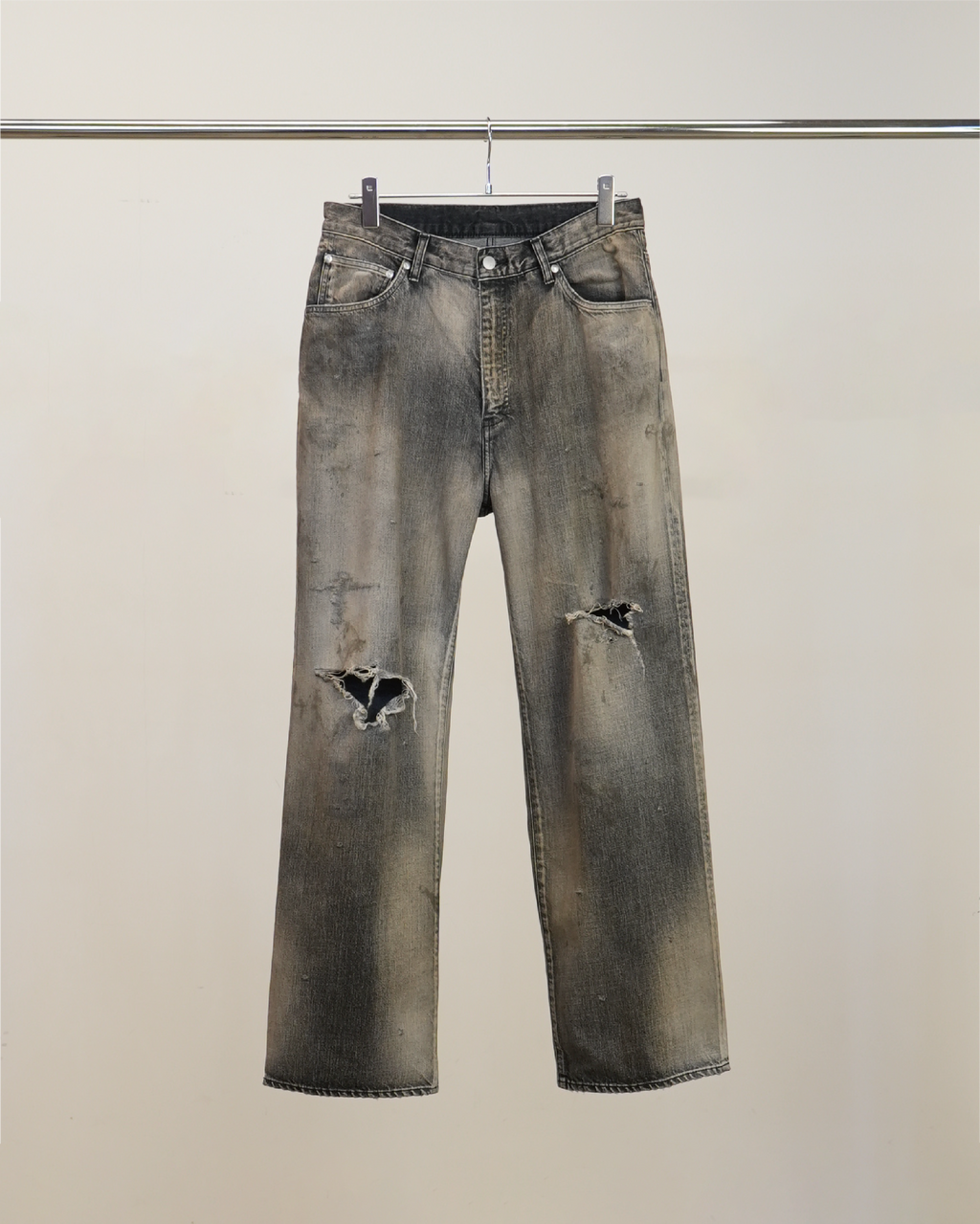 CRASH MIDDLE STRAIGHT 5P DENIM PANTS(BLACK) – ANCELLM