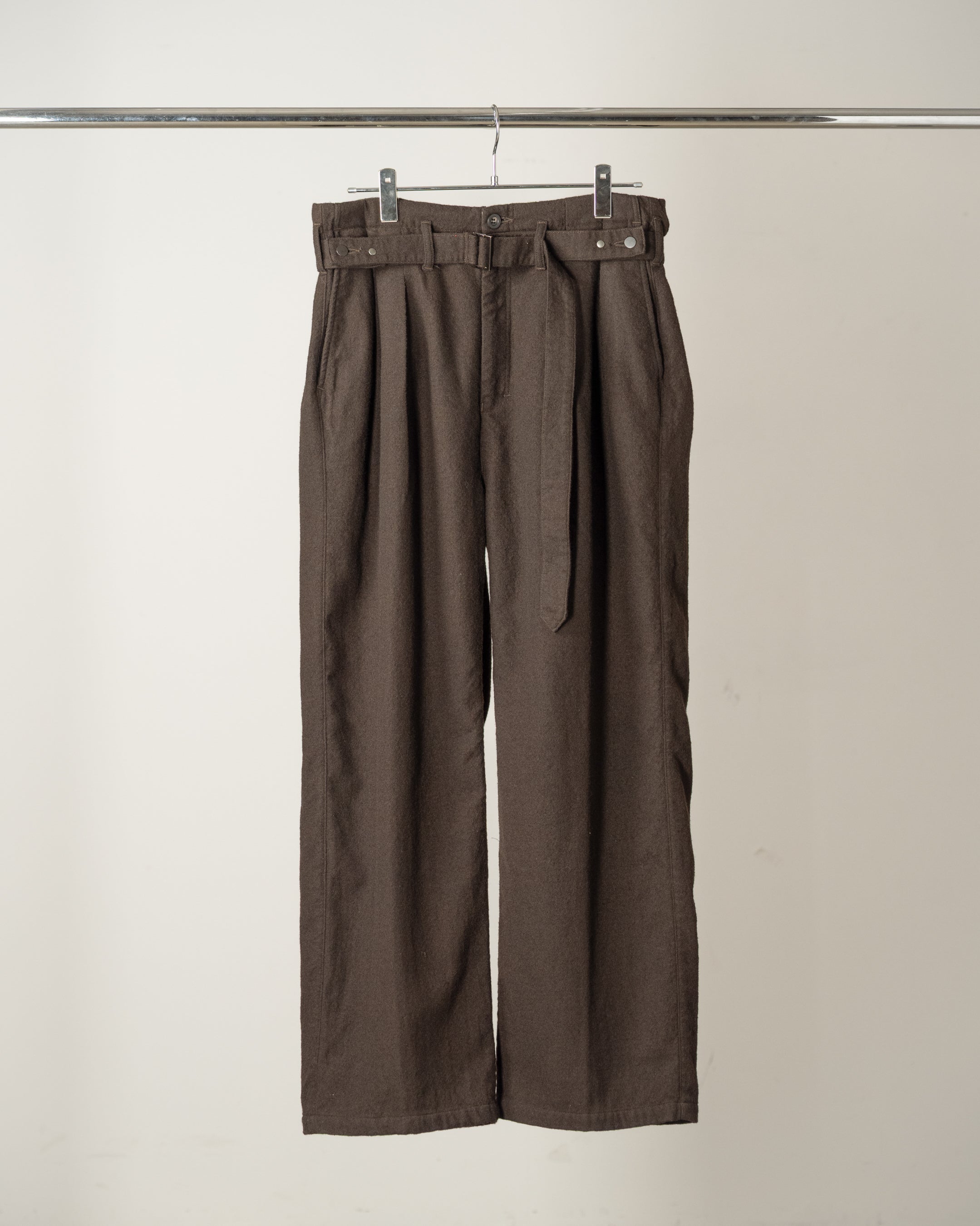 パンツ ANCELLM BELTED LINEN TUCK SLACKS(BROWN) WOOL BELTED WIDE SLACKS(BROWN) – ANCELLM