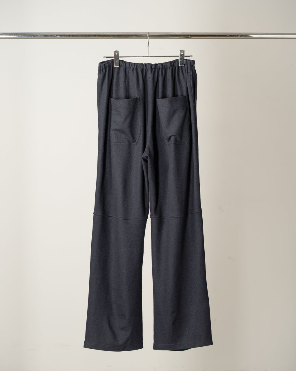WOOL CUT KNEE TUCK SLACKS(NAVY)