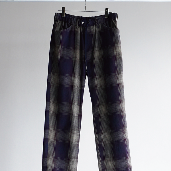 FLANNEL CHECK EASY SLACKS PANTS(GRAY/BURGANDY) – ANCELLM