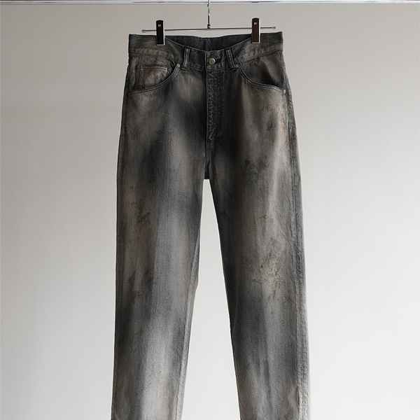 AGING BLACK DENIM STRAIGHT 5P PANTS