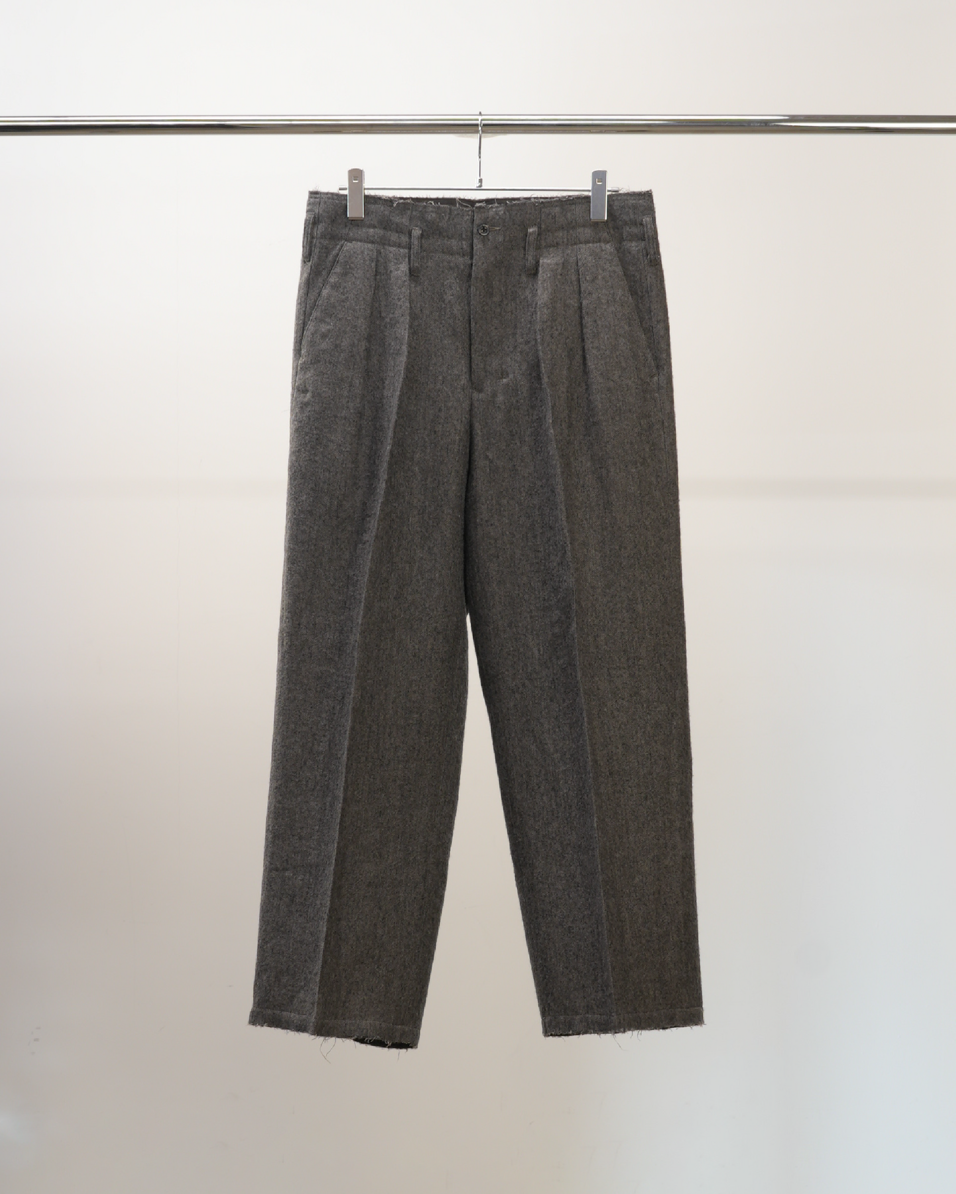 SHRINK WOOL WIDE SLACKS(GRAY) – ANCELLM SHRINK WOOL WIDE SLACKS(GRAY) – ANCELLM